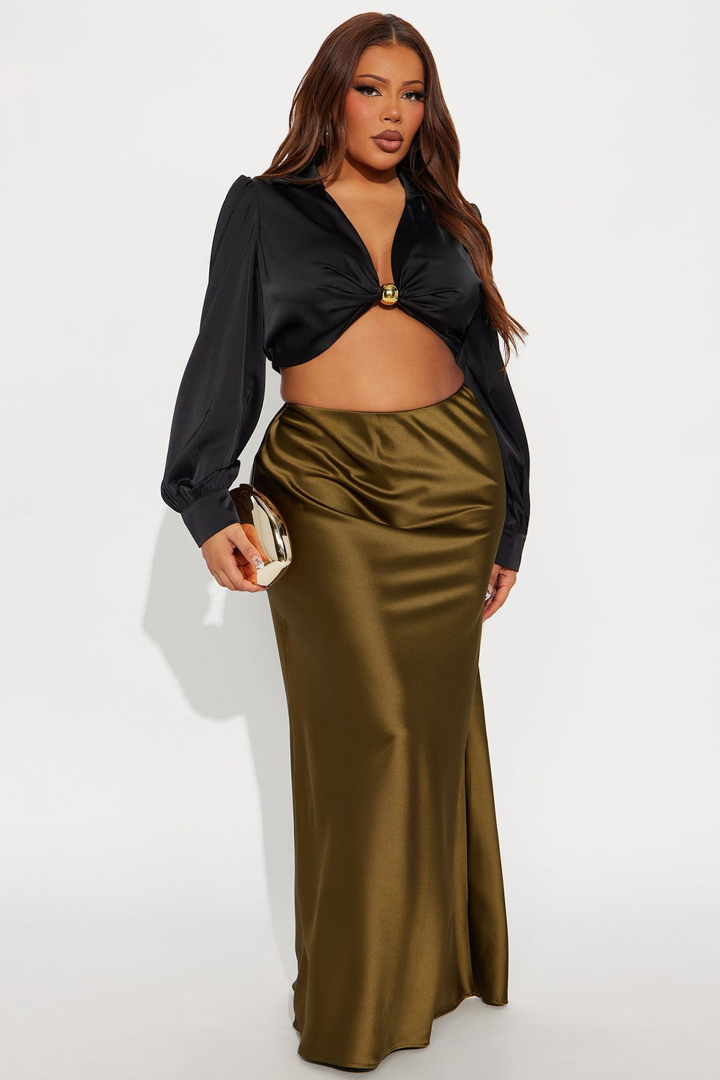 Aurora Satin Maxi Skirt - Olive