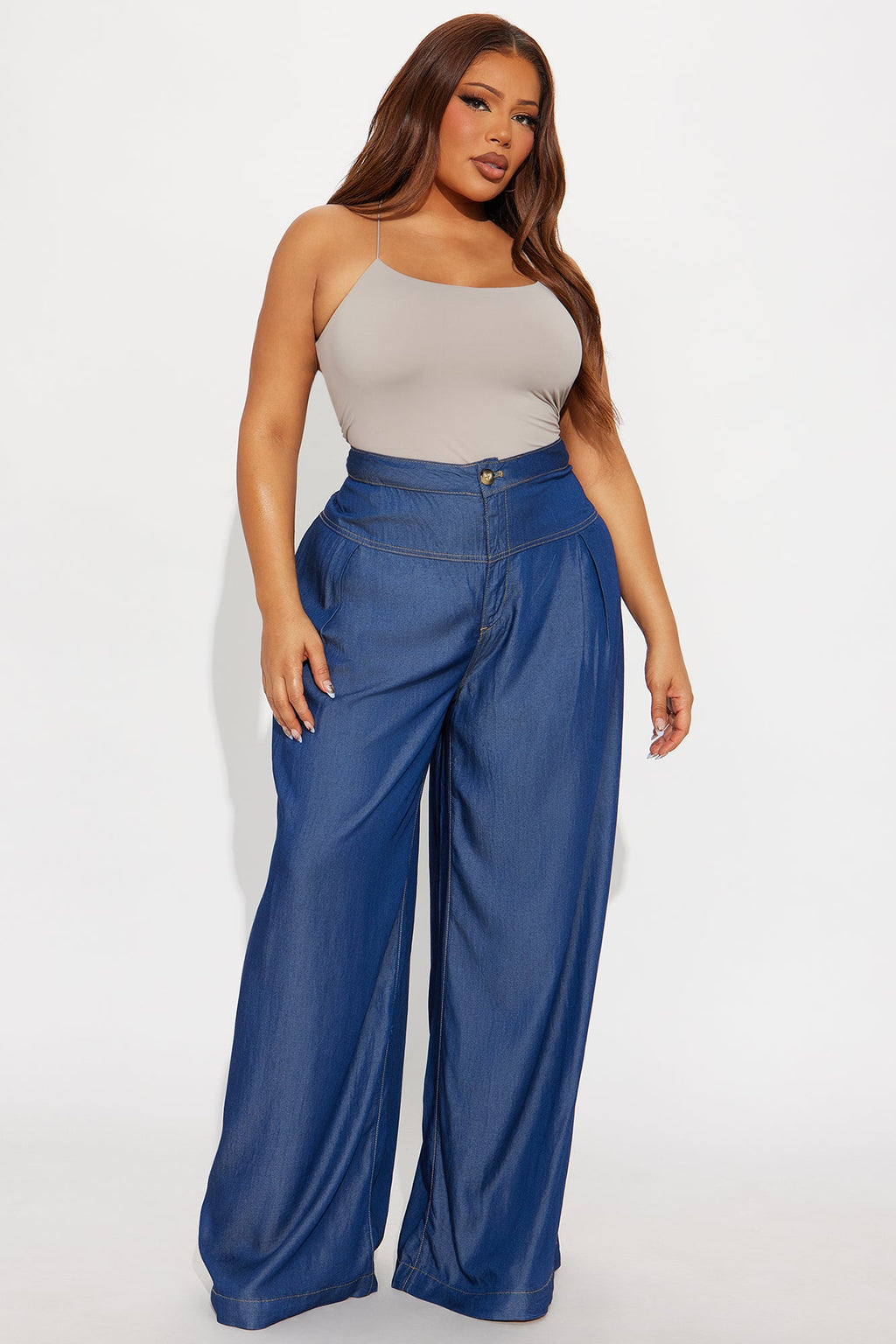 Gisella Chambray Wide Leg Pant 33 - Dark Wash 