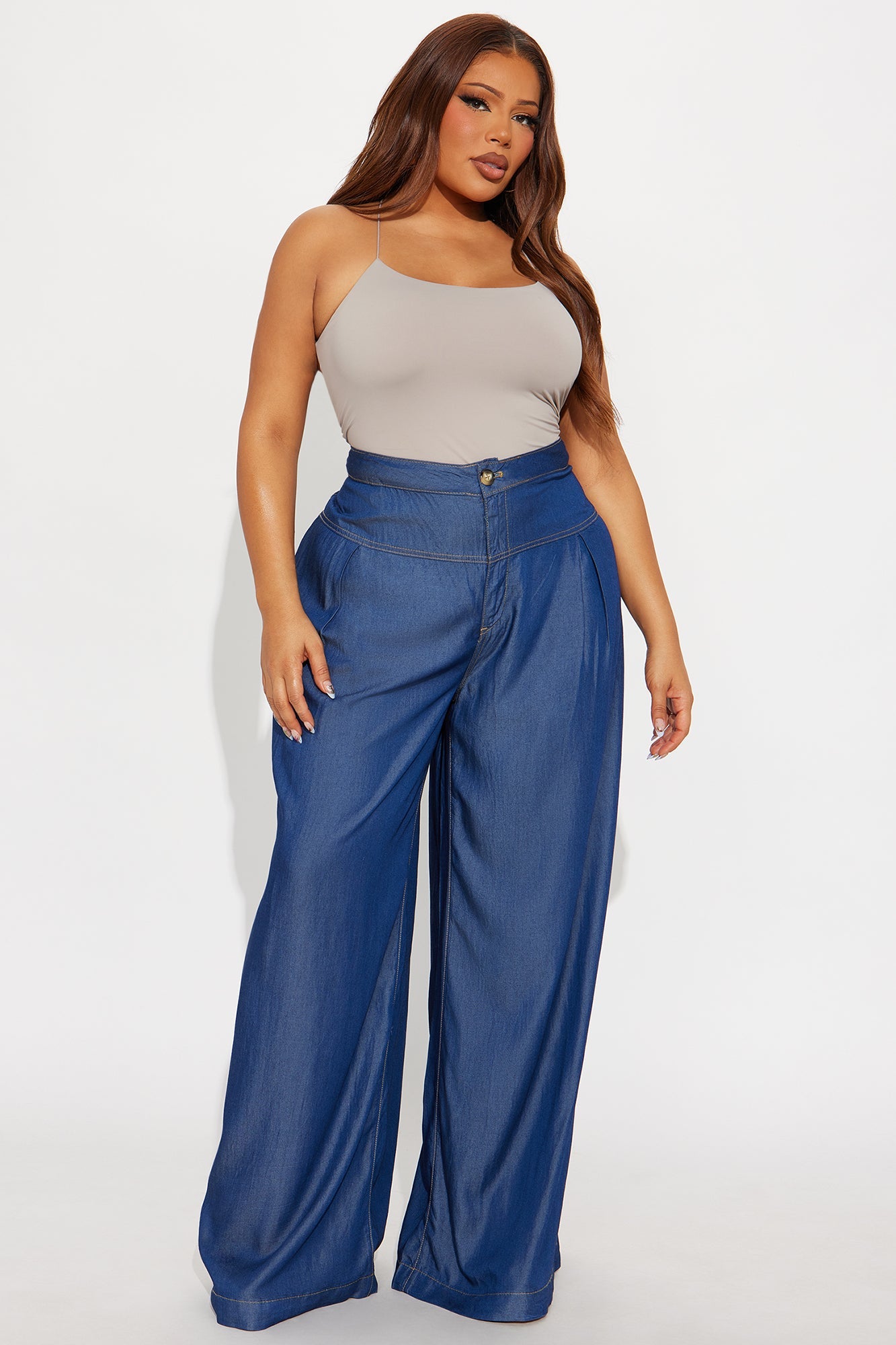 Gisella Chambray Wide Leg Pant 33 - Dark Wash 