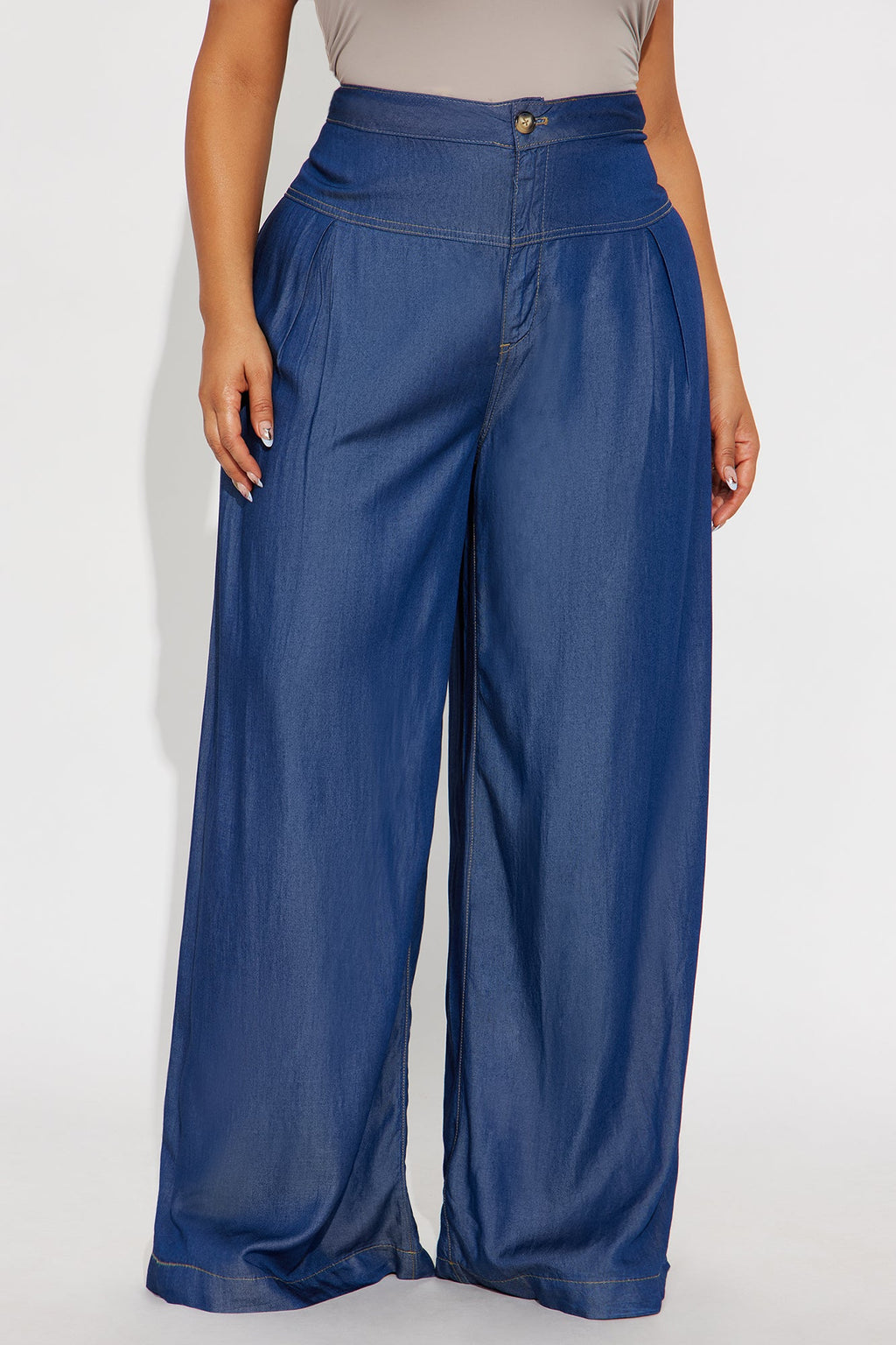 Gisella Chambray Wide Leg Pant 33 - Dark Wash 