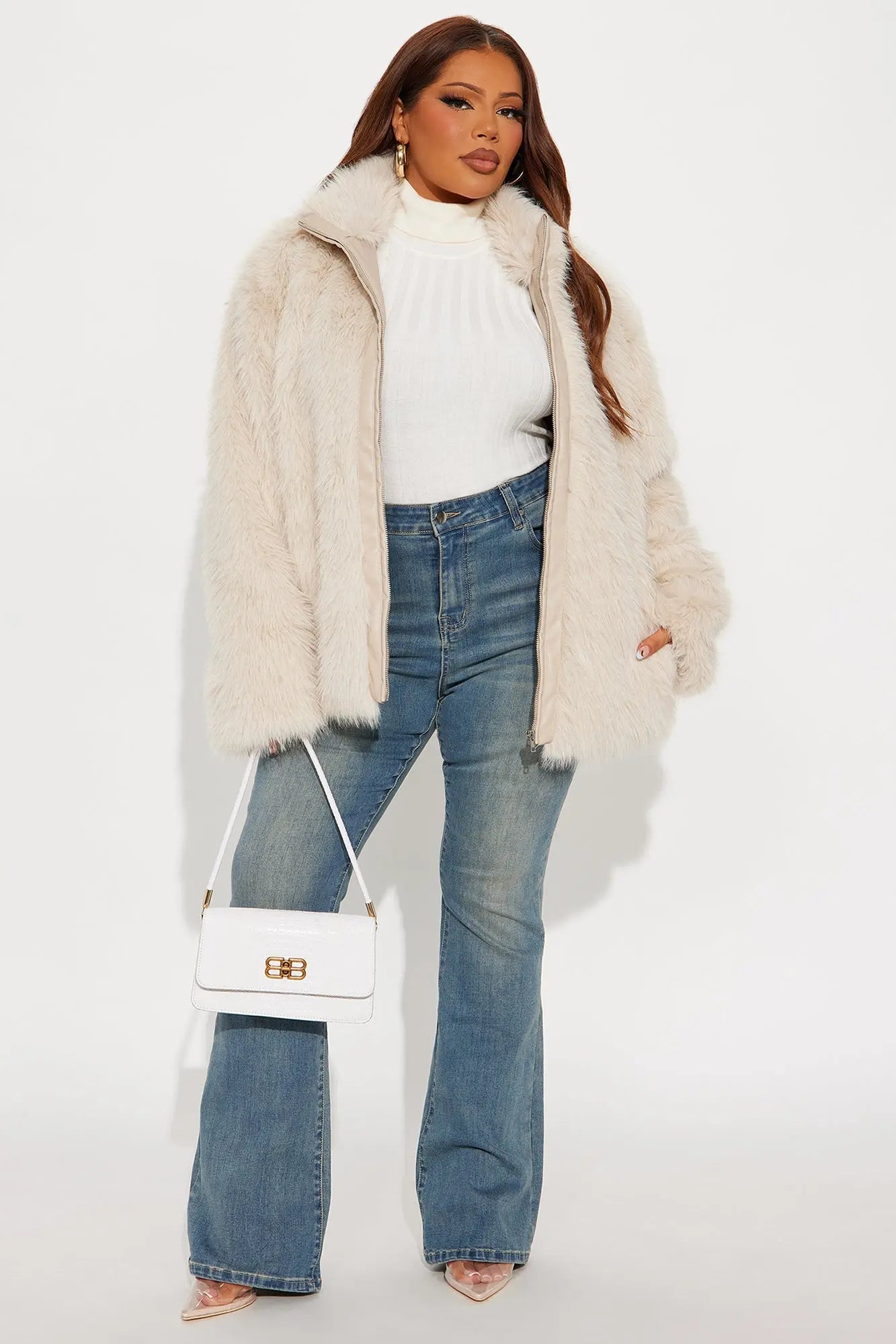 Eliza Faux Fur Coat - Stone 