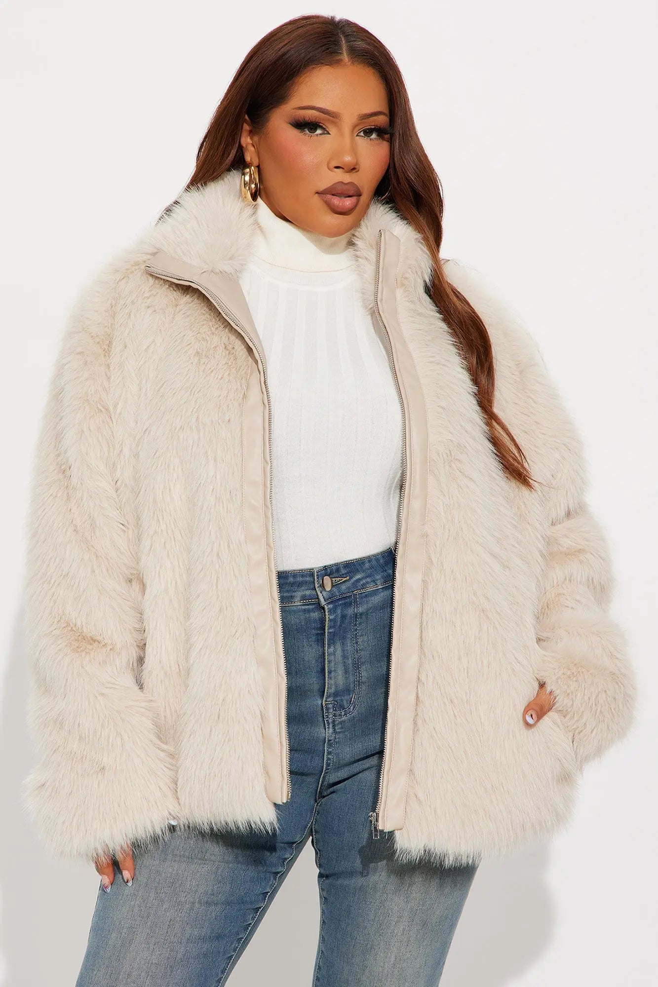 Eliza Faux Fur Coat - Stone 