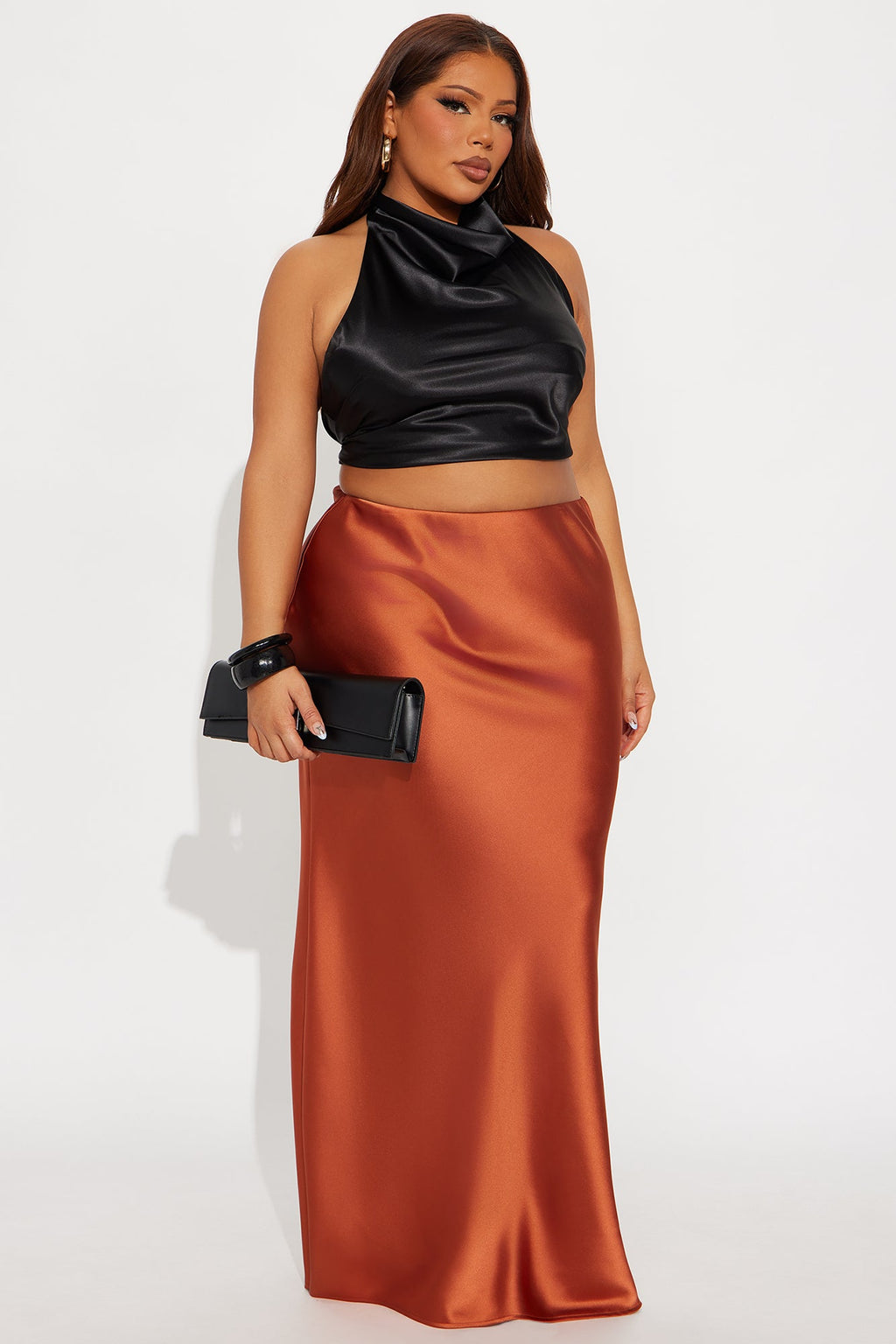 Aurora Satin Maxi Skirt - Rust