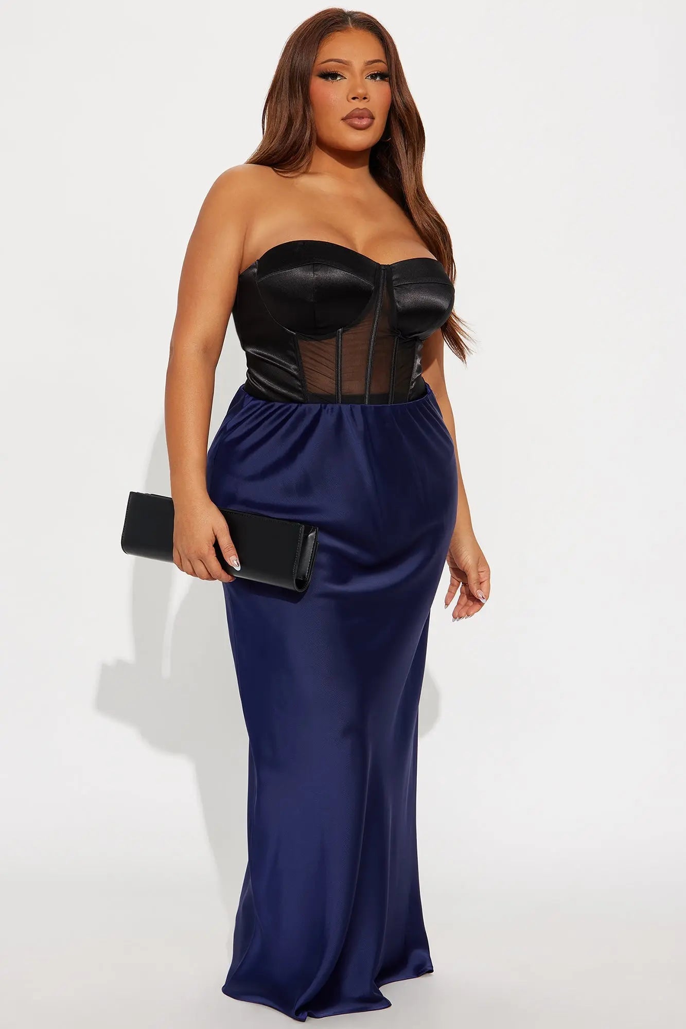 Brunch to GNO Satin Maxi Skirt - Navy 