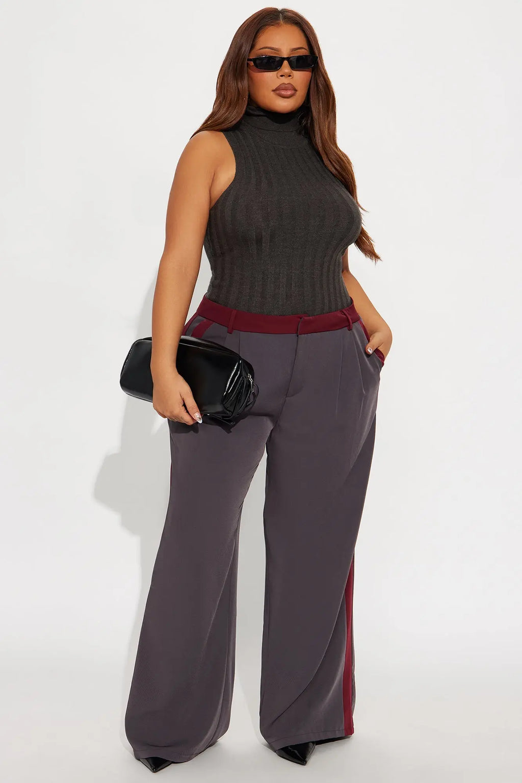 Christina Colorblock Trouser - Charcoal/combo 