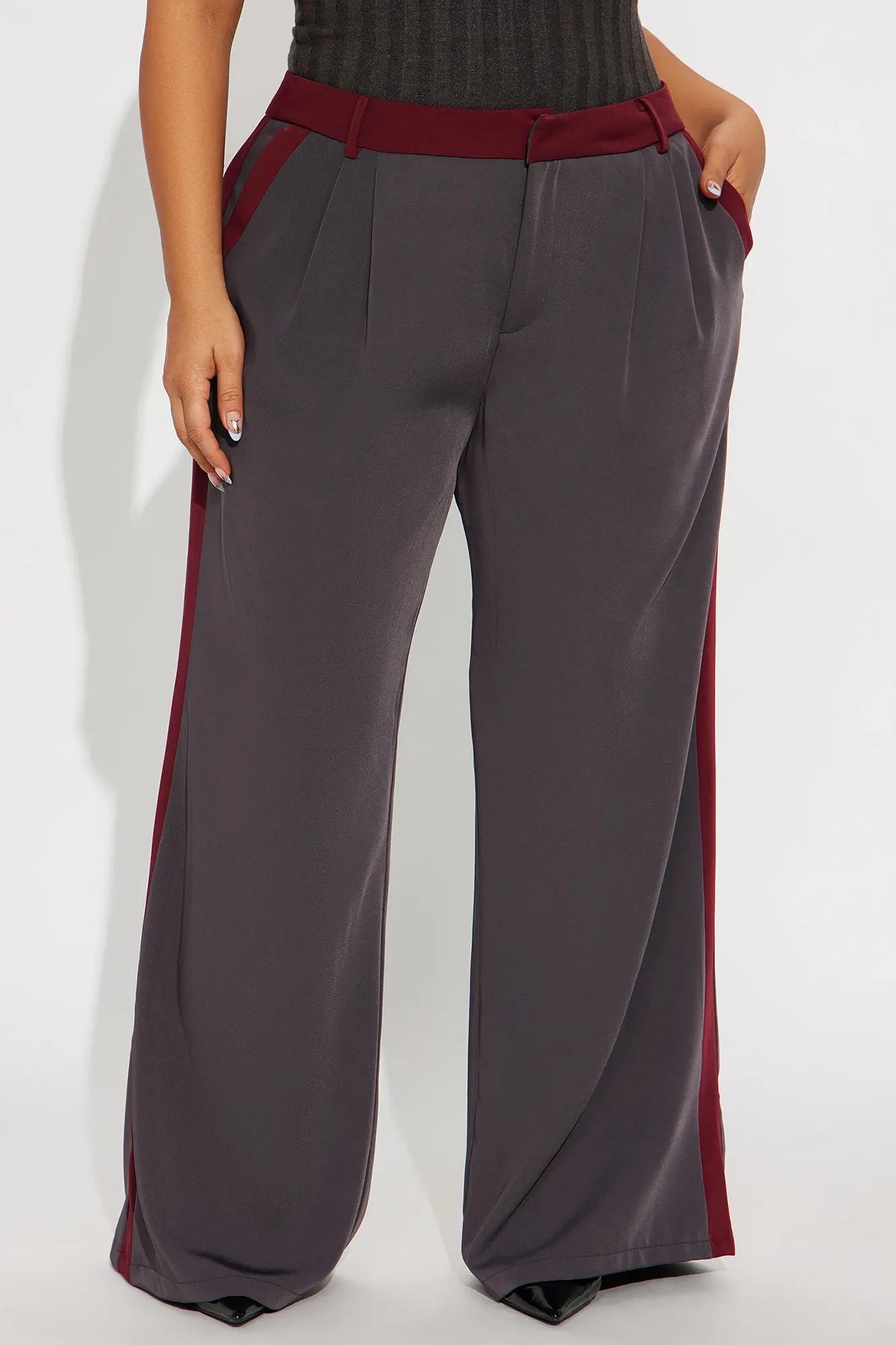 Christina Colorblock Trouser - Charcoal/combo 