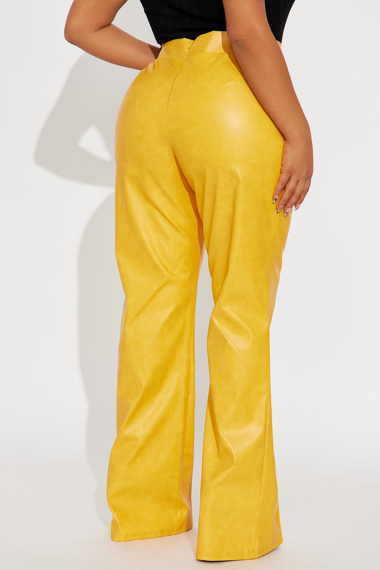 Victoria High Waisted Washed Faux Leather Dress Pants - Mustard 