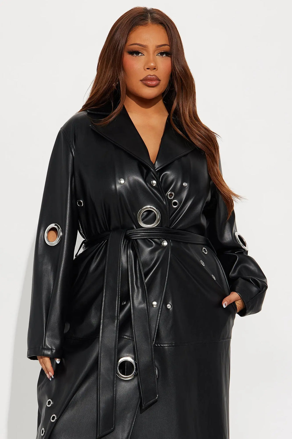 Magnetic Attraction Faux Leather Trench Coat - Black 