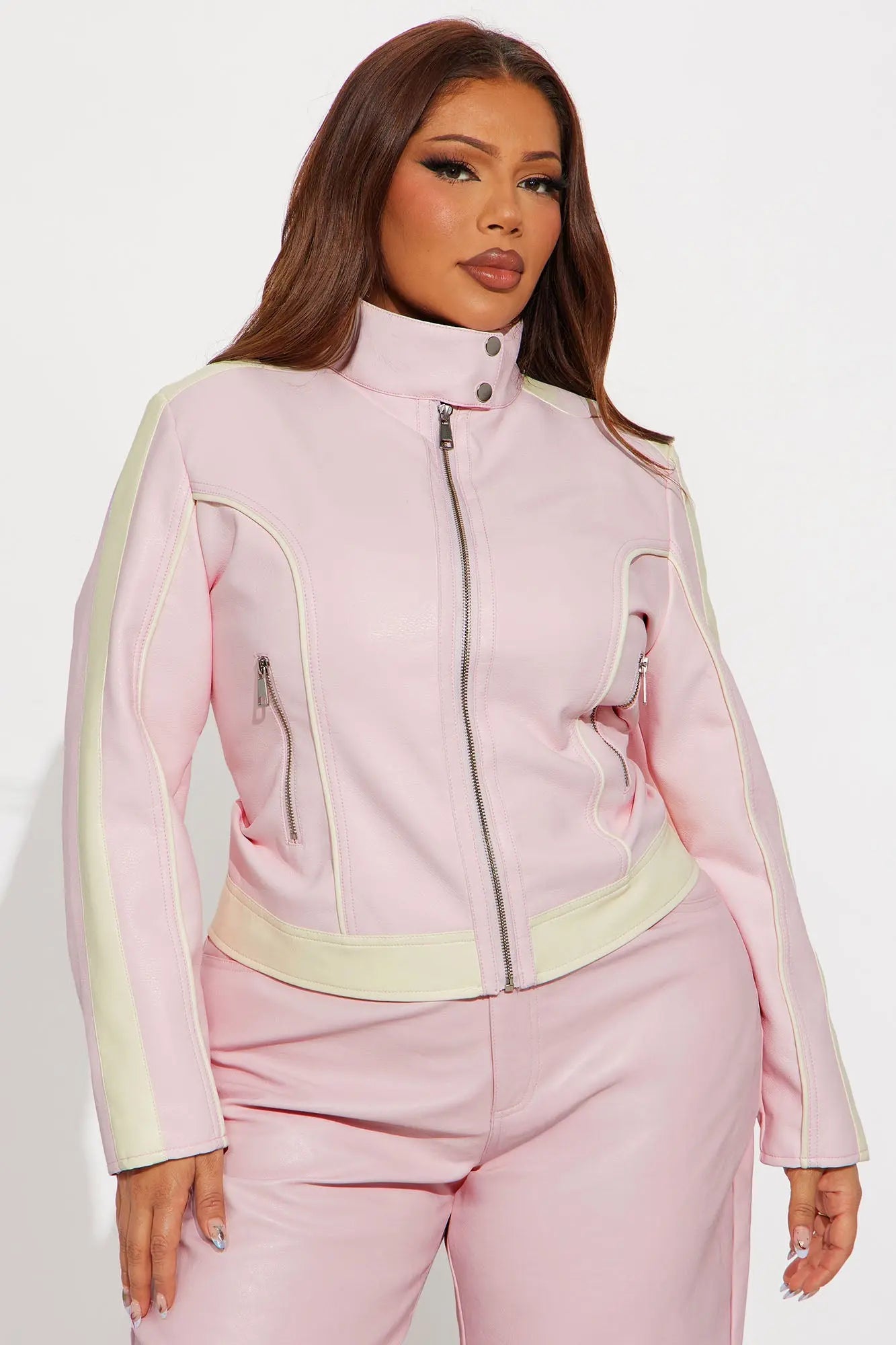 Makayla Faux Leather Moto Jacket - Pink/combo 