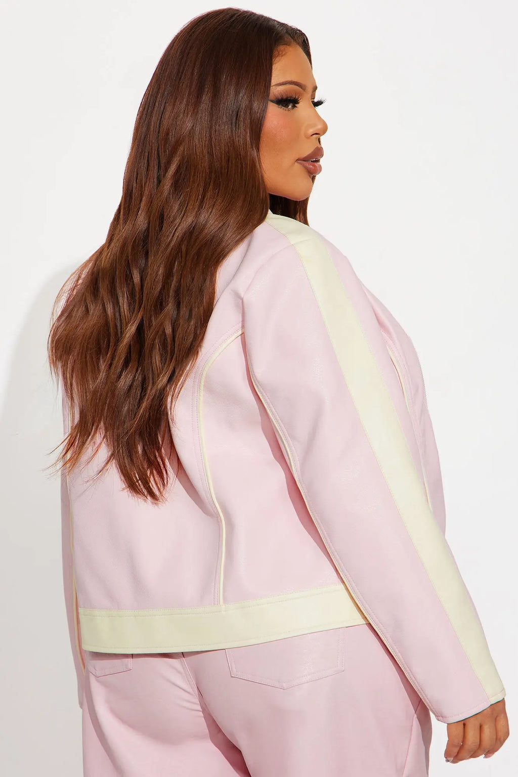 Makayla Faux Leather Moto Jacket - Pink/combo 