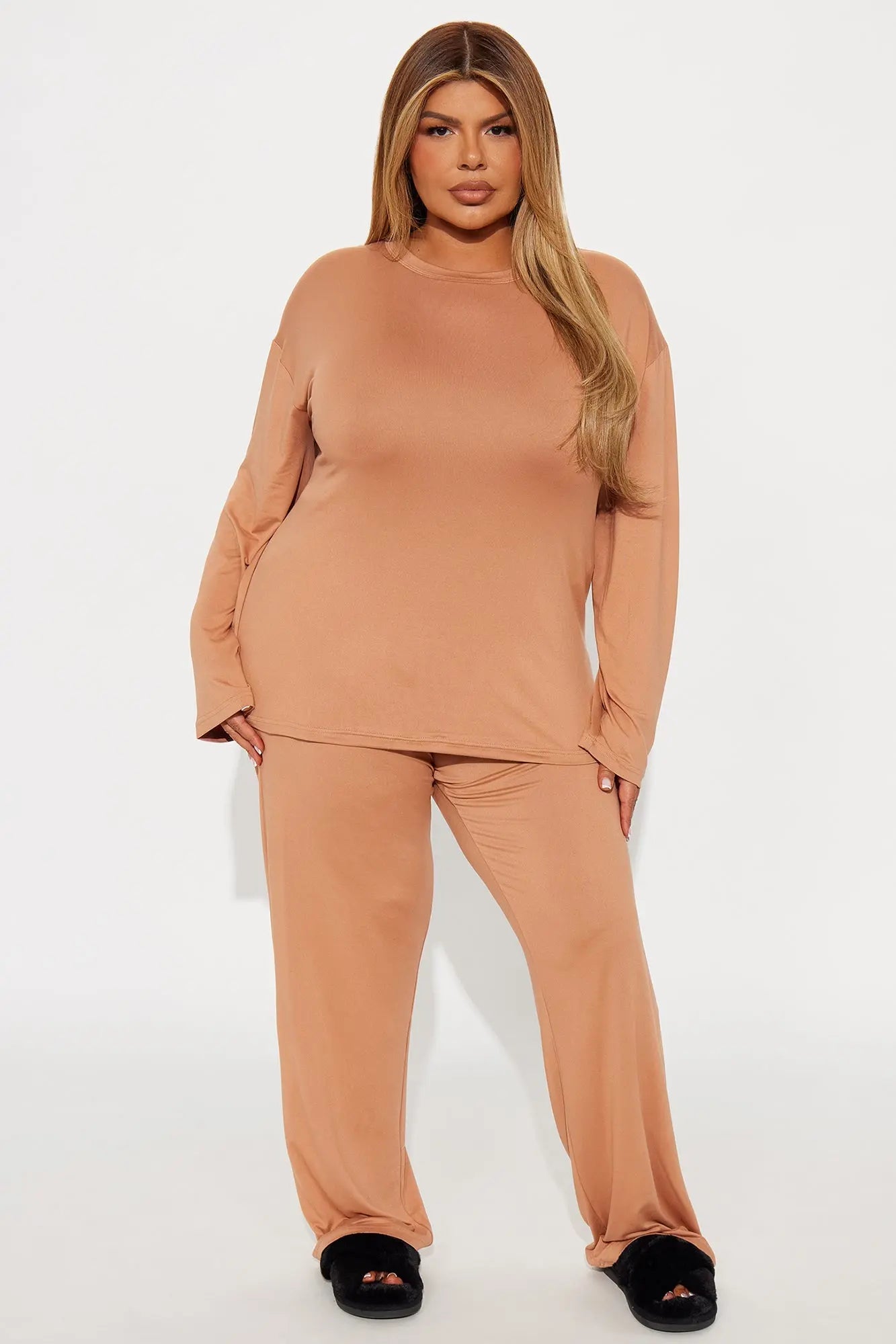Relax Mood Long Sleeve PJ Pant Set - Mocha 