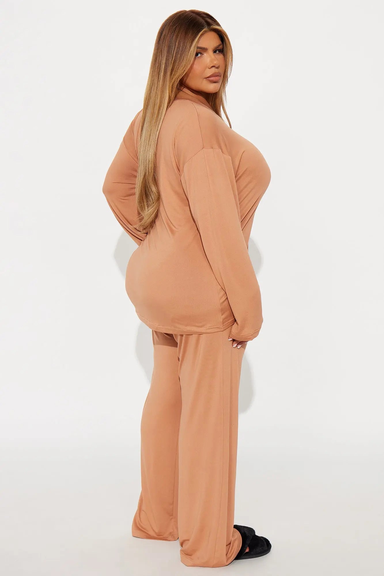 Relax Mood Long Sleeve PJ Pant Set - Mocha 