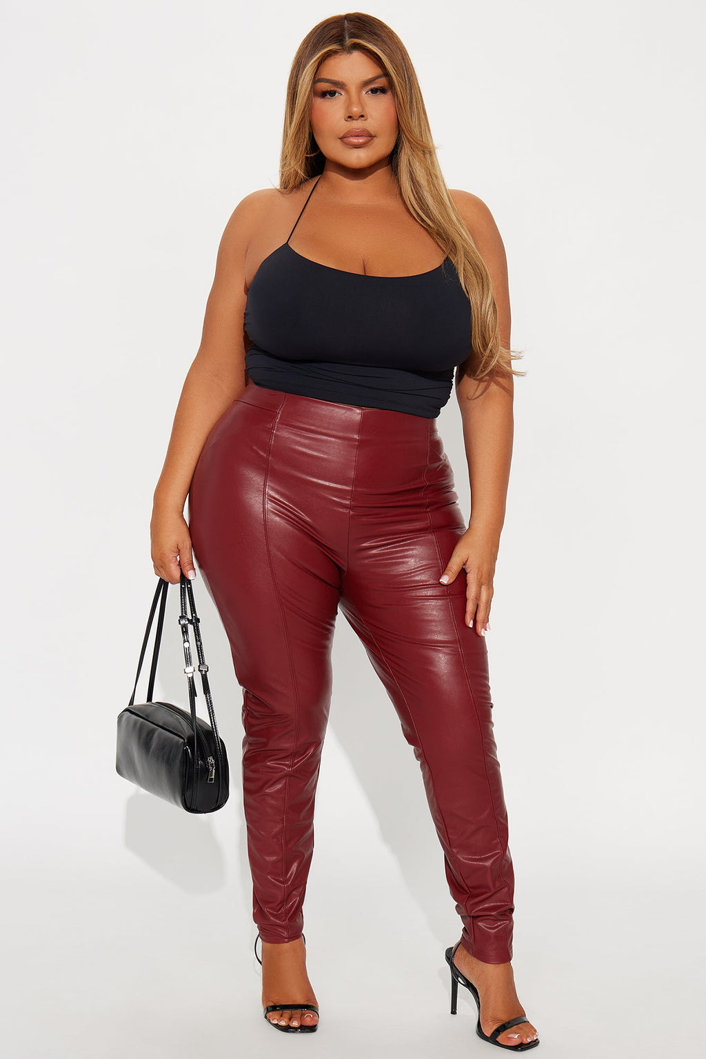 All Eyes On You Faux Leather Leggings - Wine 
