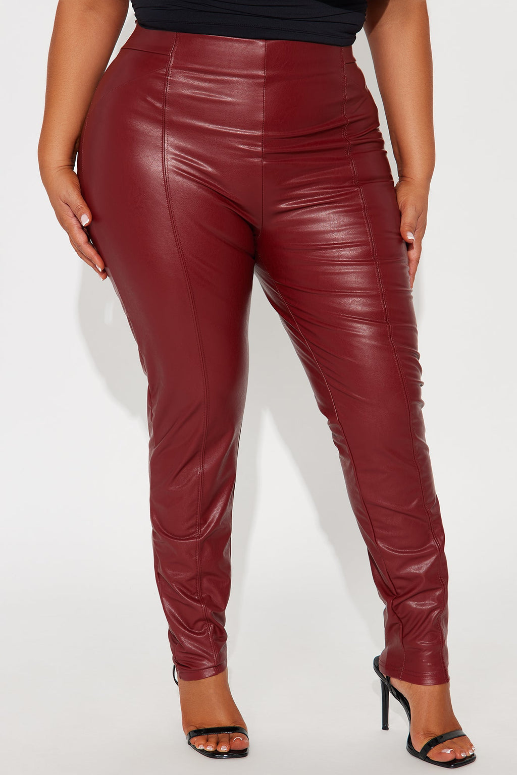 All Eyes On You Faux Leather Leggings - Wine 