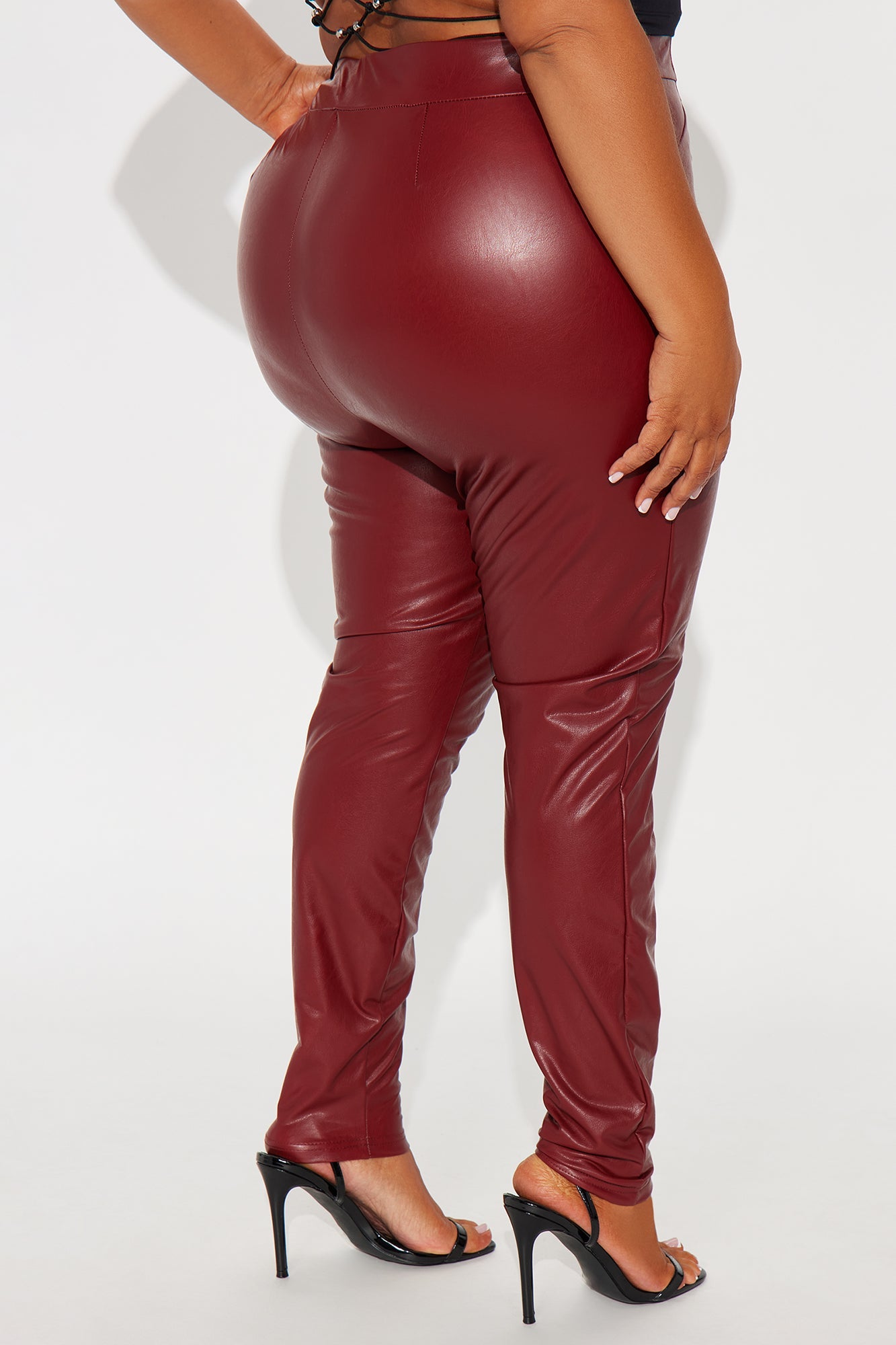 All Eyes On You Faux Leather Leggings - Wine 