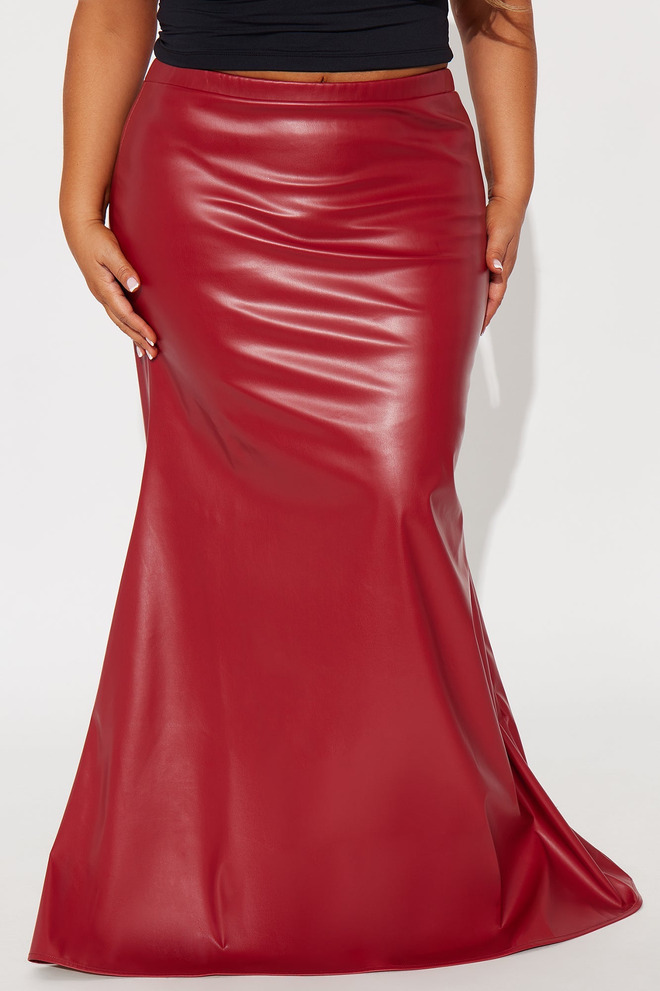 Show Me Love Faux Leather Mermaid Maxi Skirt - Red 