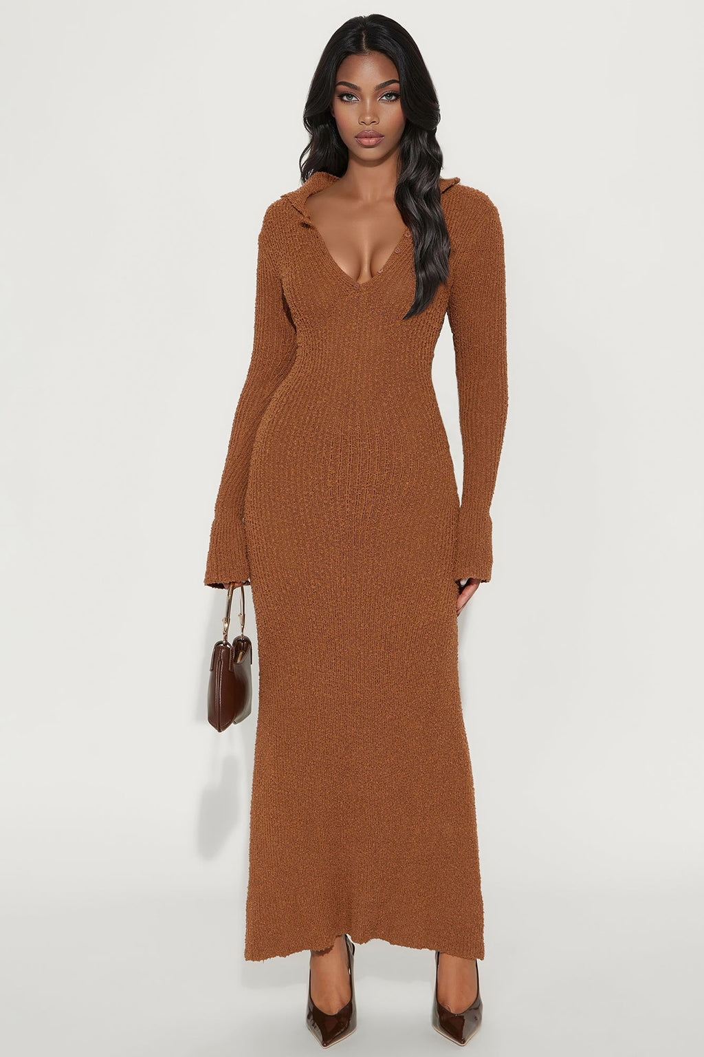 Flowing By Sweater Maxi Dress - Brown