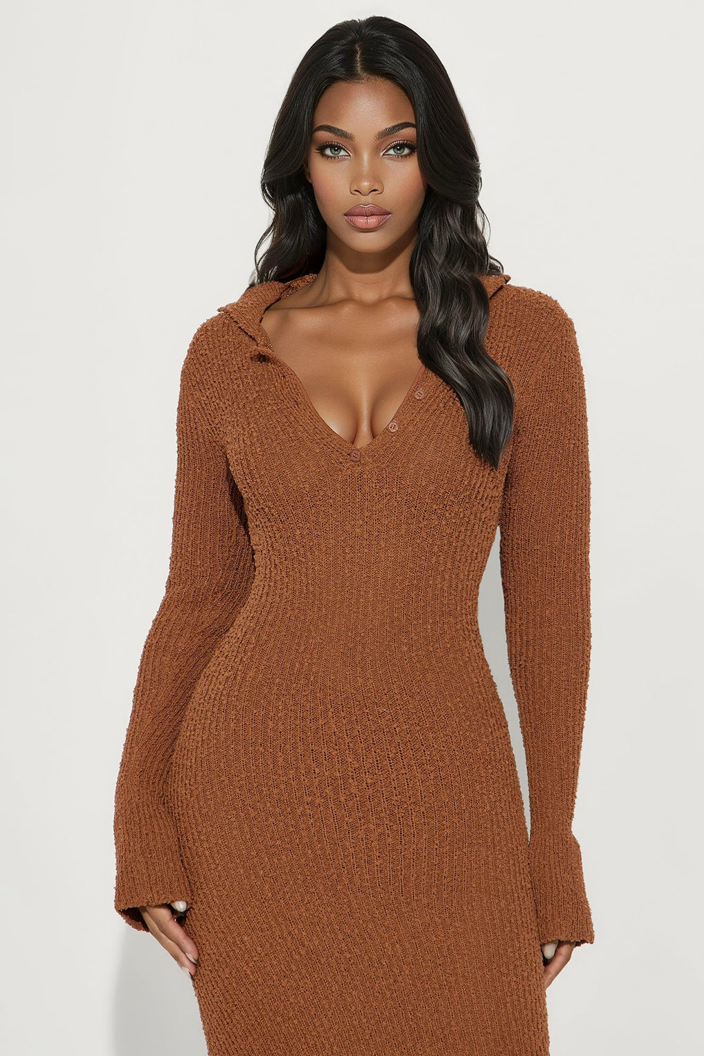 Flowing By Sweater Maxi Dress - Brown