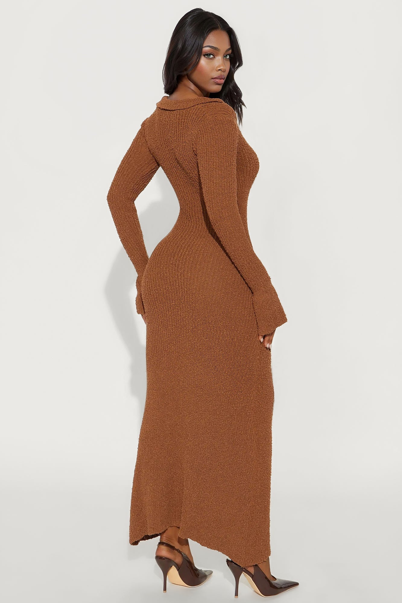 Flowing By Sweater Maxi Dress - Brown