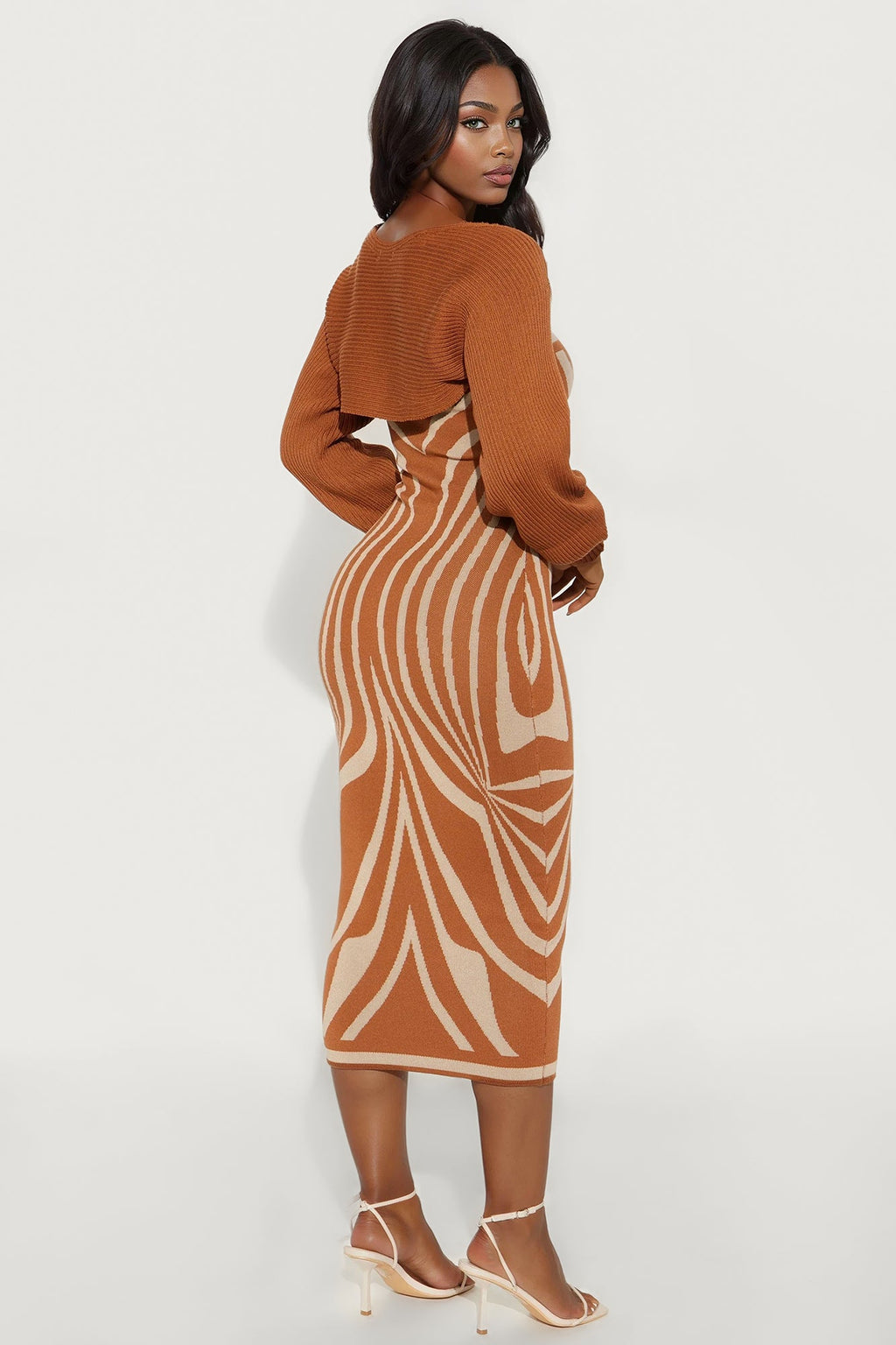 Brielle Bolero Sweater Midi Dress Set - Rust