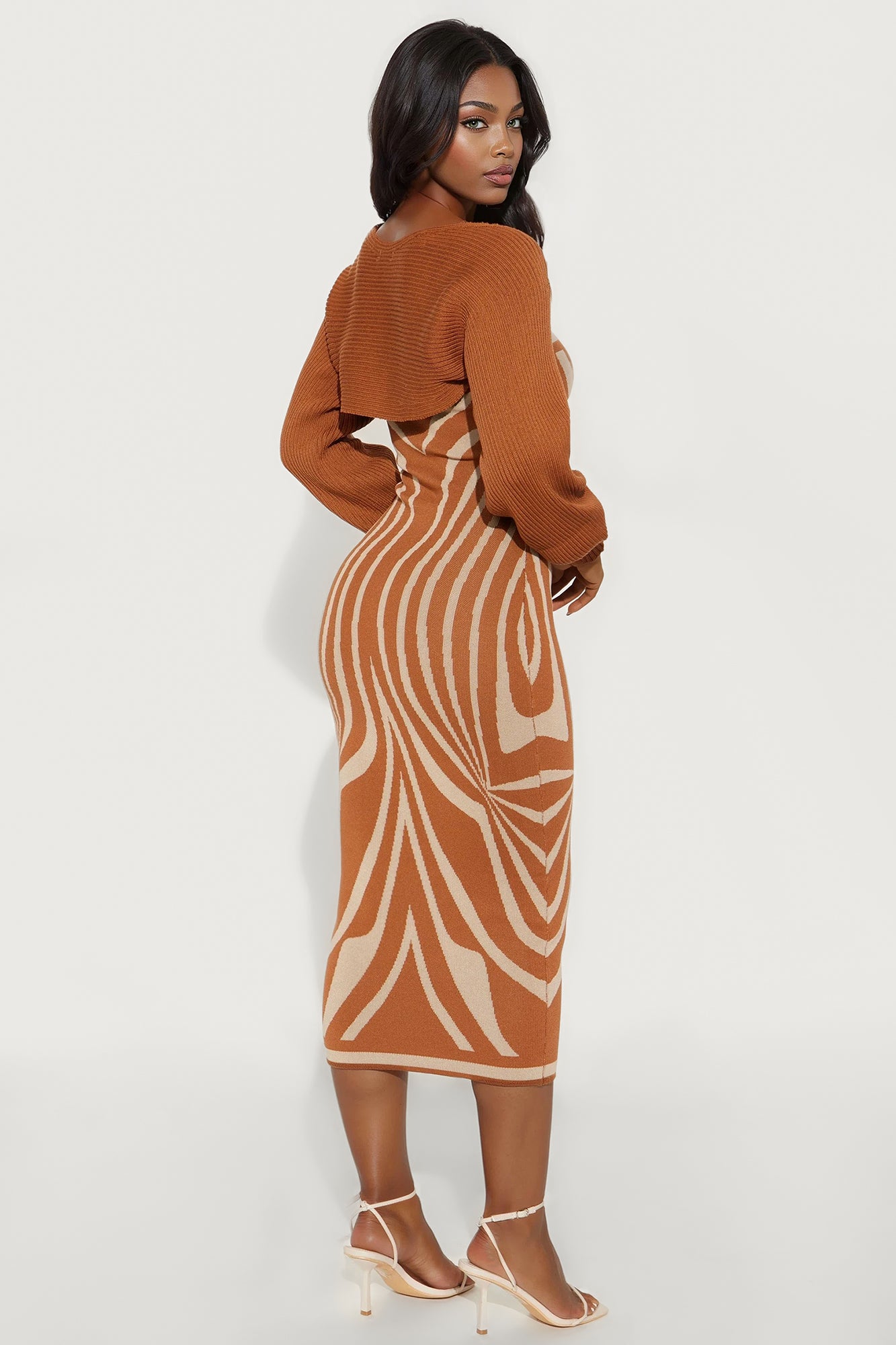 Brielle Bolero Sweater Midi Dress Set - Rust