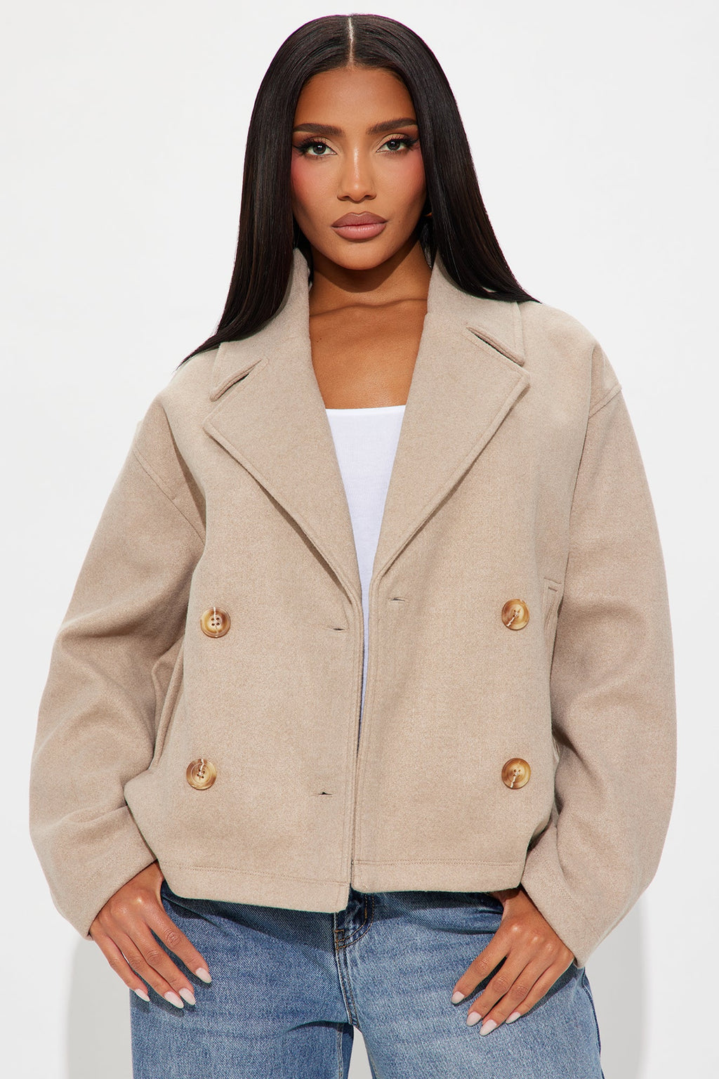 Barbara Cropped Double Breasted Coat - Oatmeal