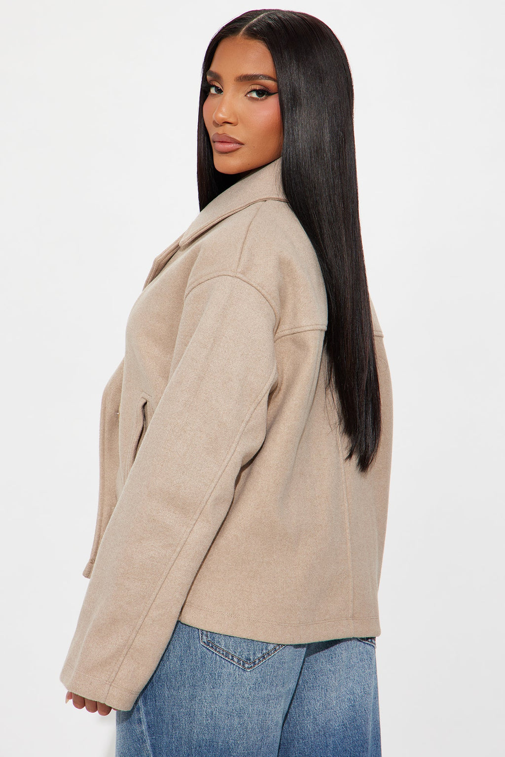 Barbara Cropped Double Breasted Coat - Oatmeal
