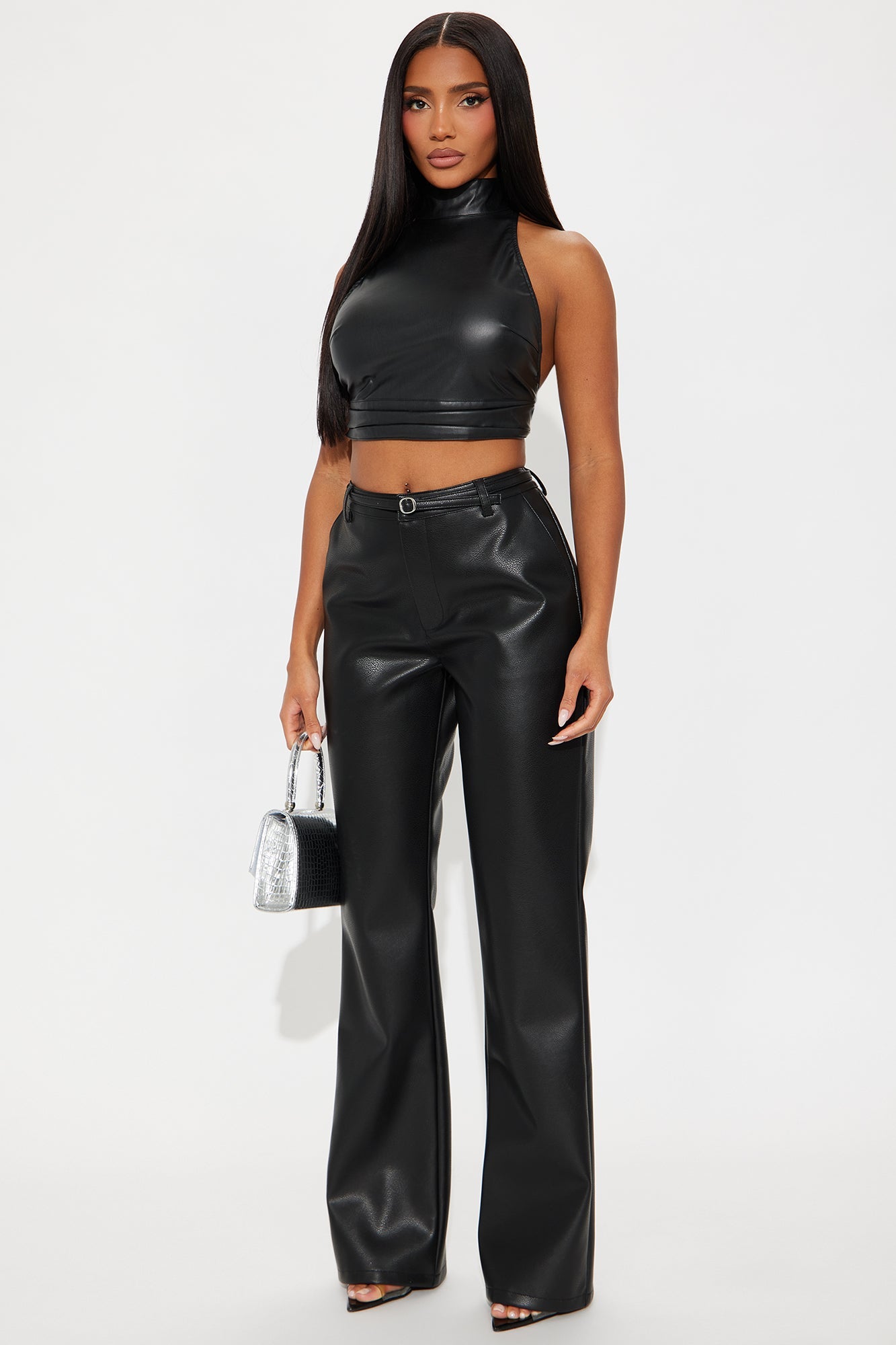 Nikita Belted Faux Leather Pant 33″ - Black 