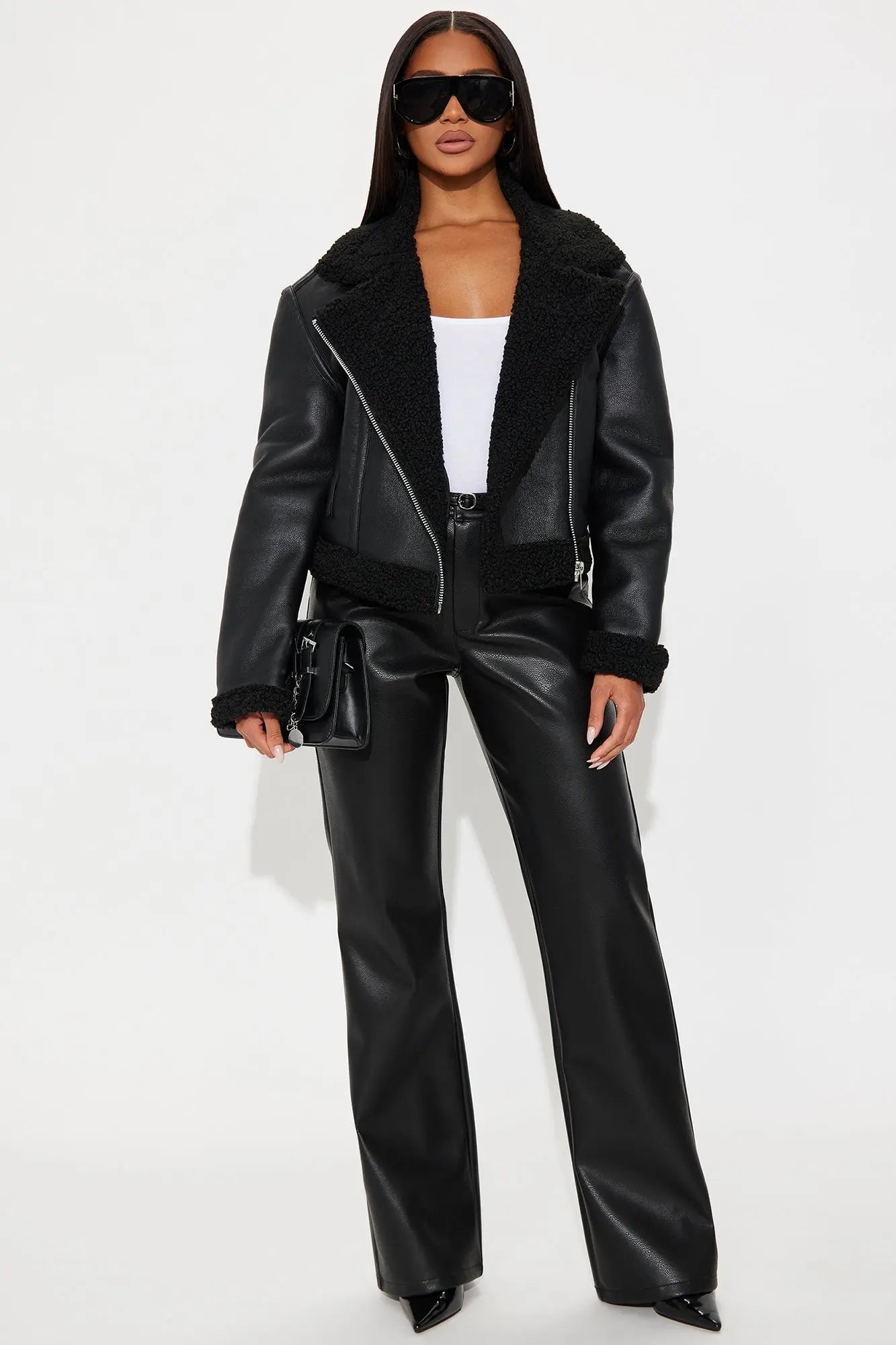 Charisma Faux Leather Shearling Jacket - Black 