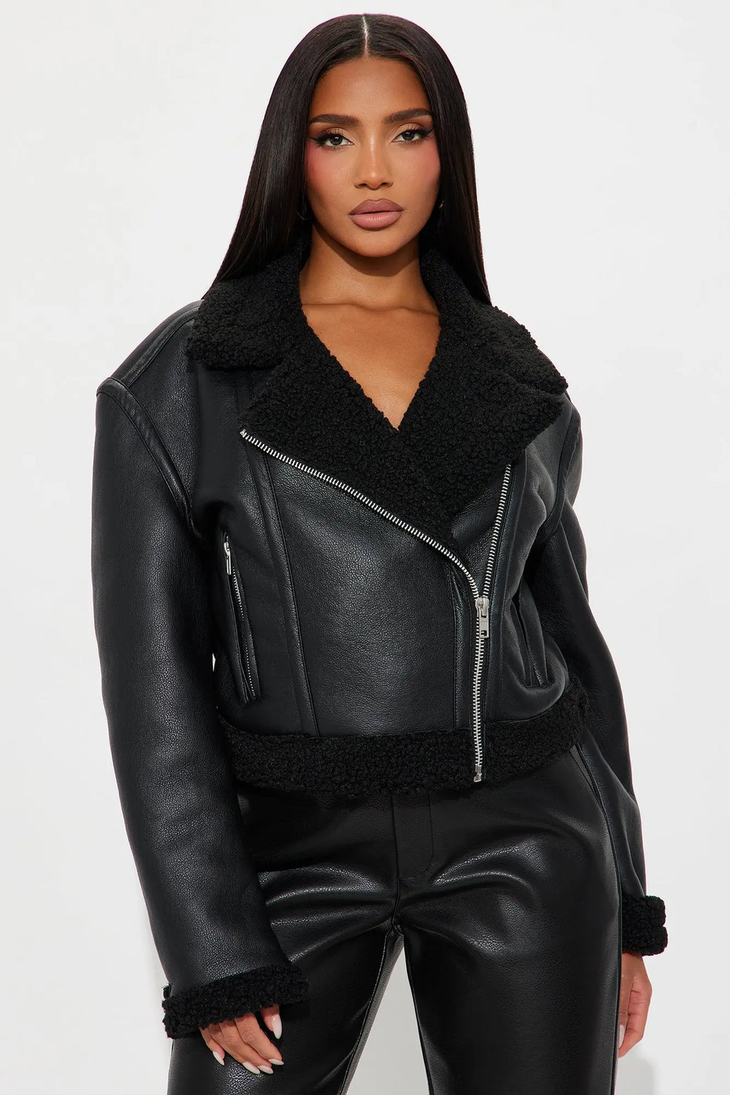 Charisma Faux Leather Shearling Jacket - Black 