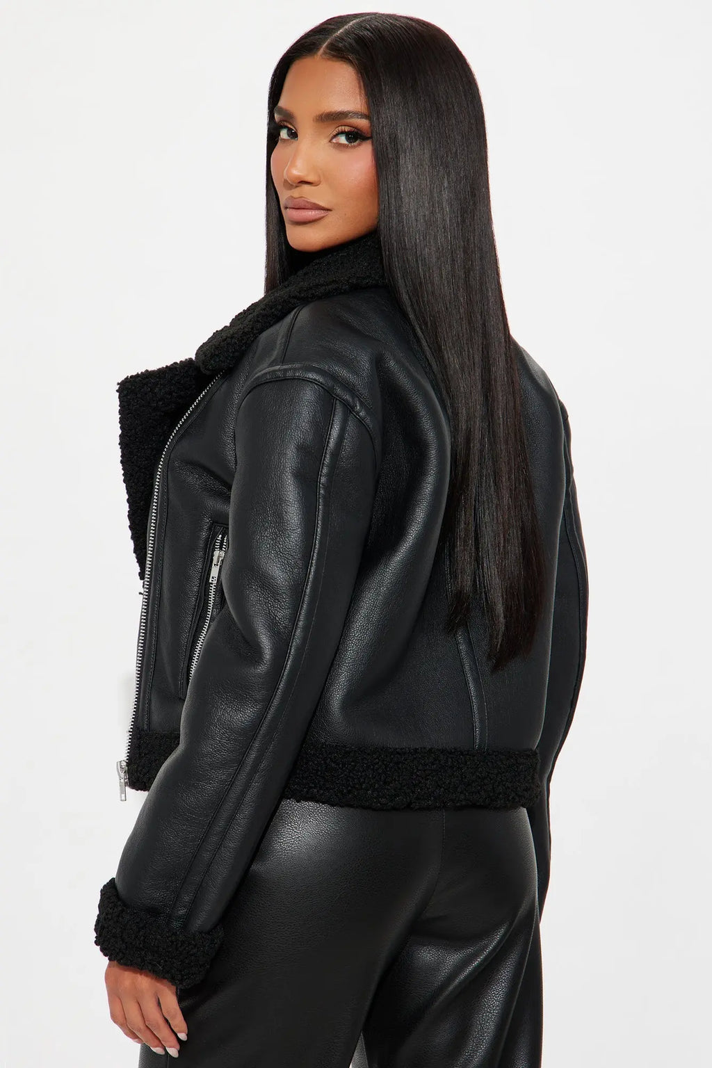 Charisma Faux Leather Shearling Jacket - Black 