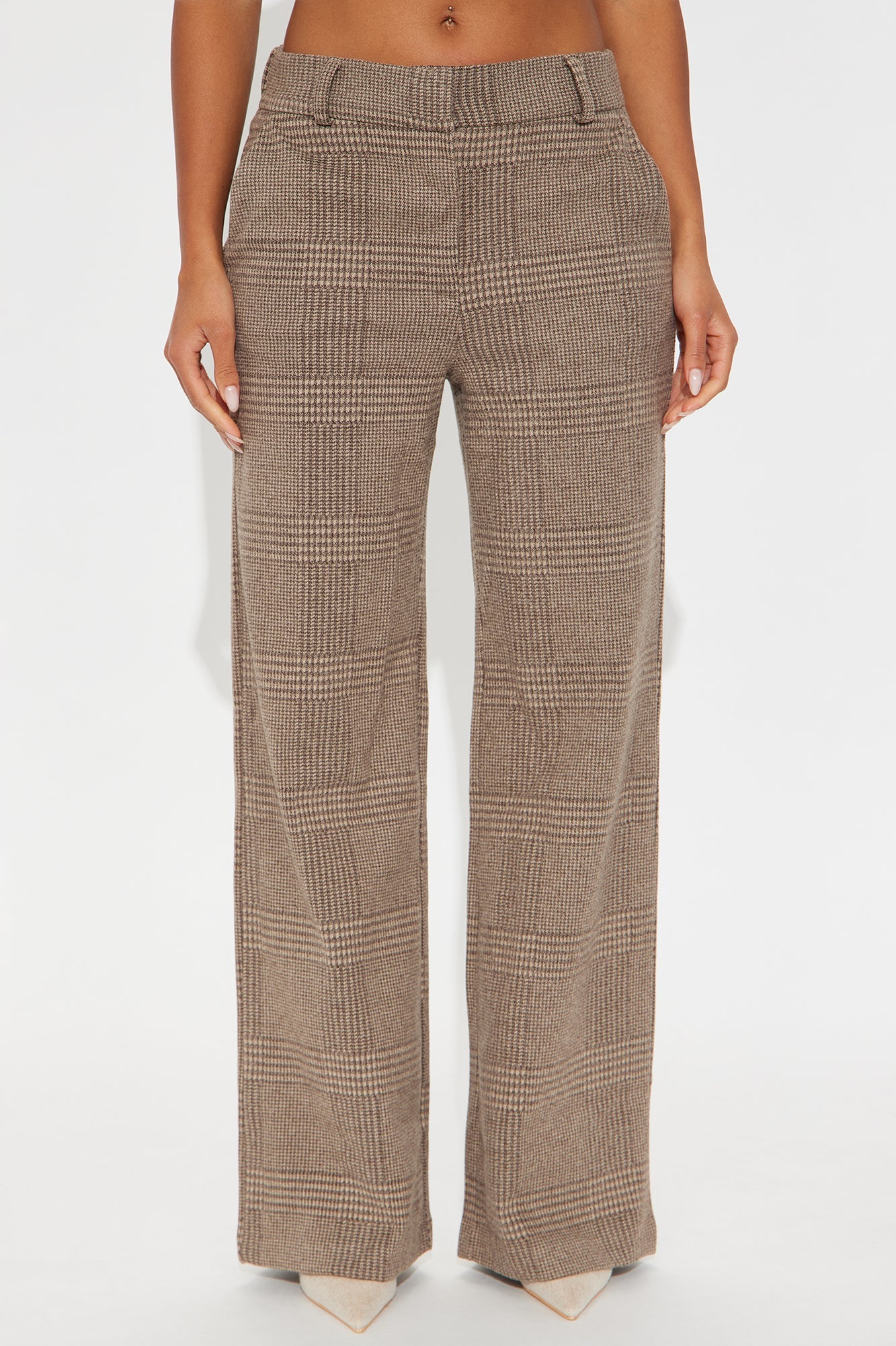 Ameli Wide Leg Plaid Pant 31 - Brown 