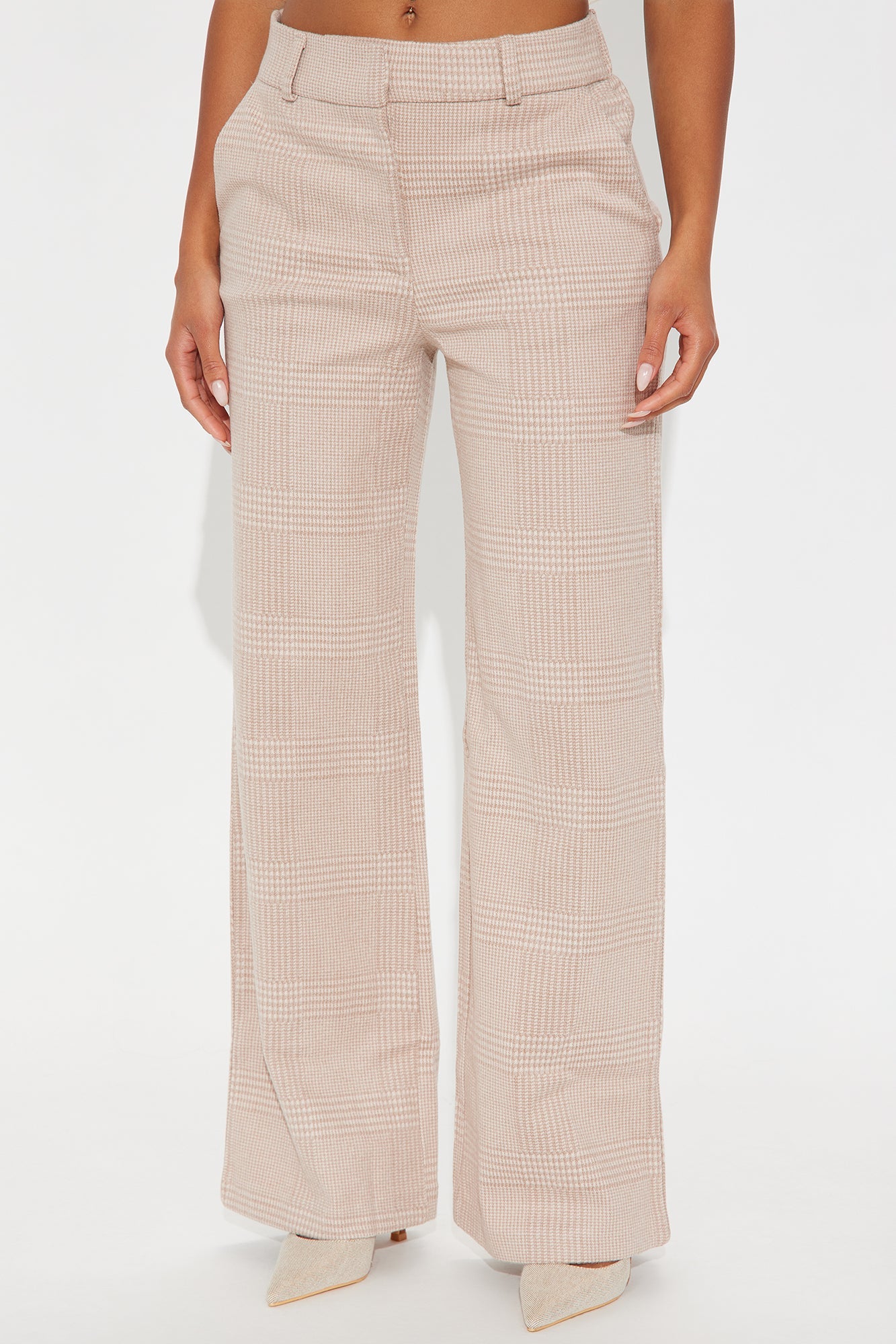 Ameli Wide Leg Plaid Pant 31 - Taupe 