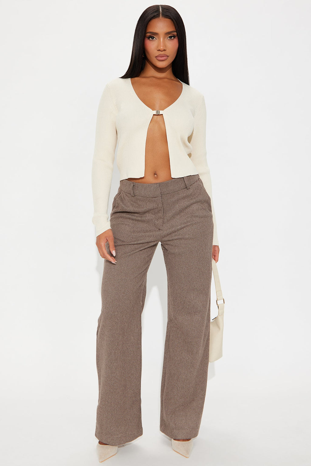 Let's Go For A Chat Wide Leg Houndstooth Pant 31 - Brown 