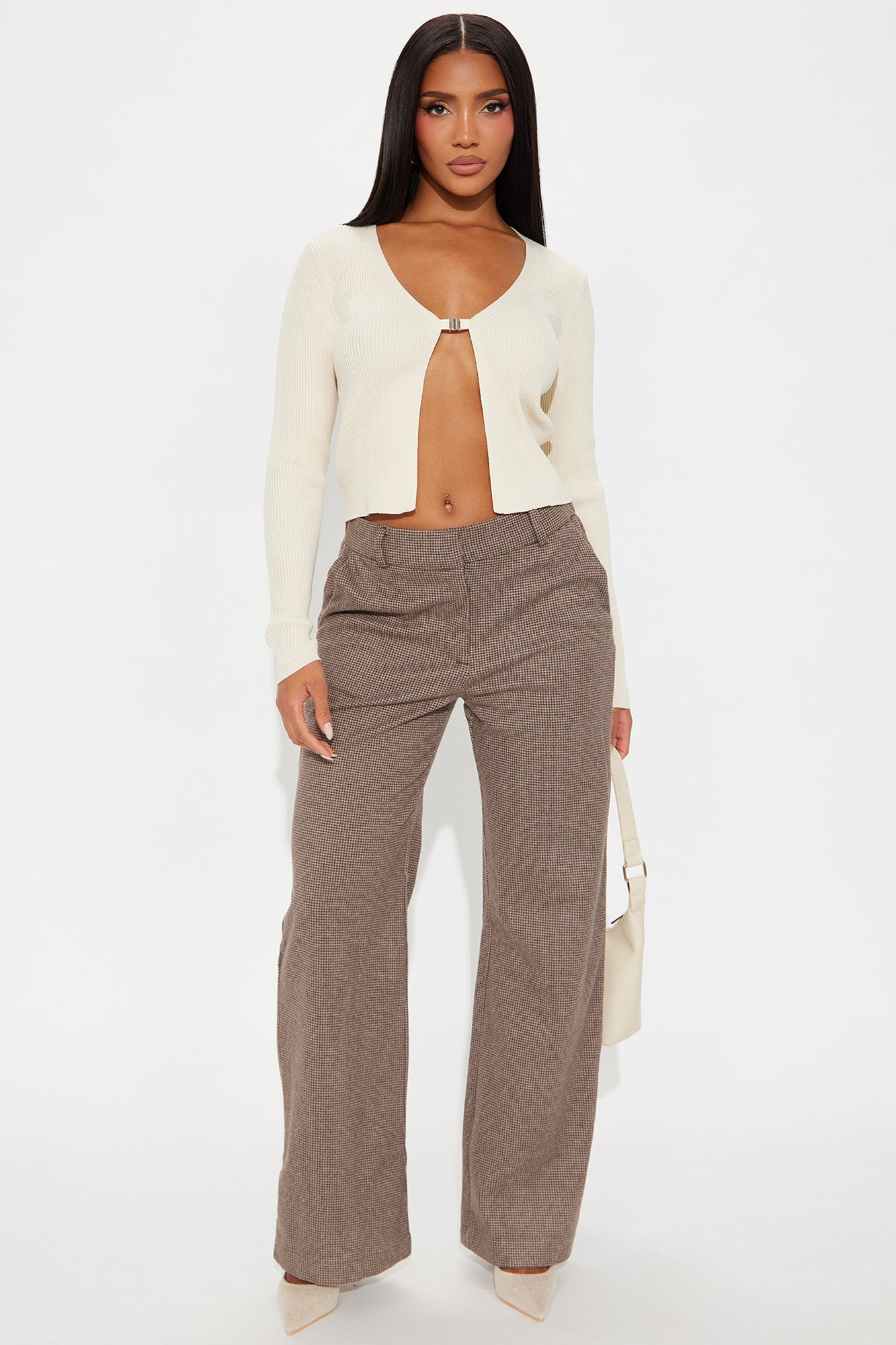 Let's Go For A Chat Wide Leg Houndstooth Pant 31 - Brown 