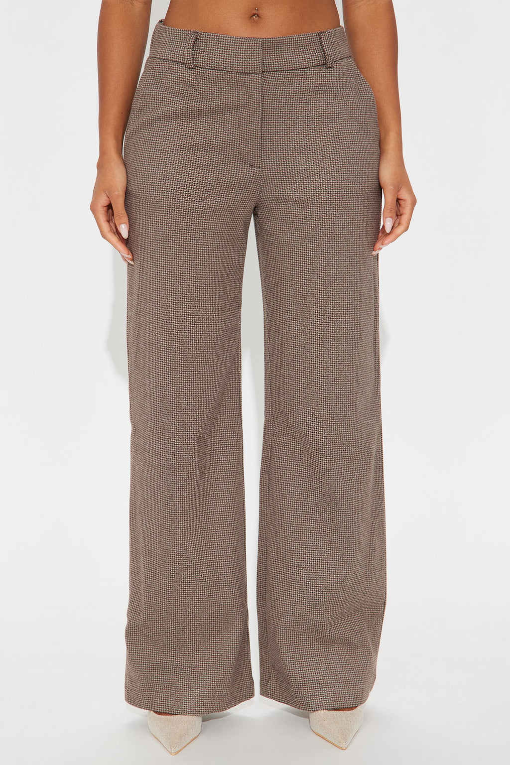 Let's Go For A Chat Wide Leg Houndstooth Pant 31 - Brown 