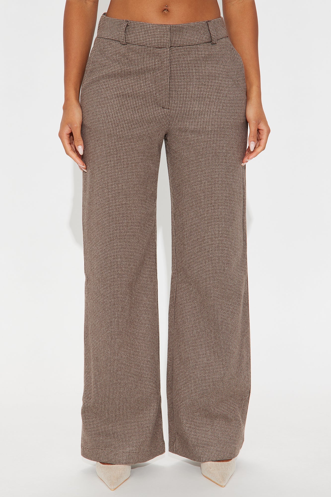 Let's Go For A Chat Wide Leg Houndstooth Pant 31 - Brown 