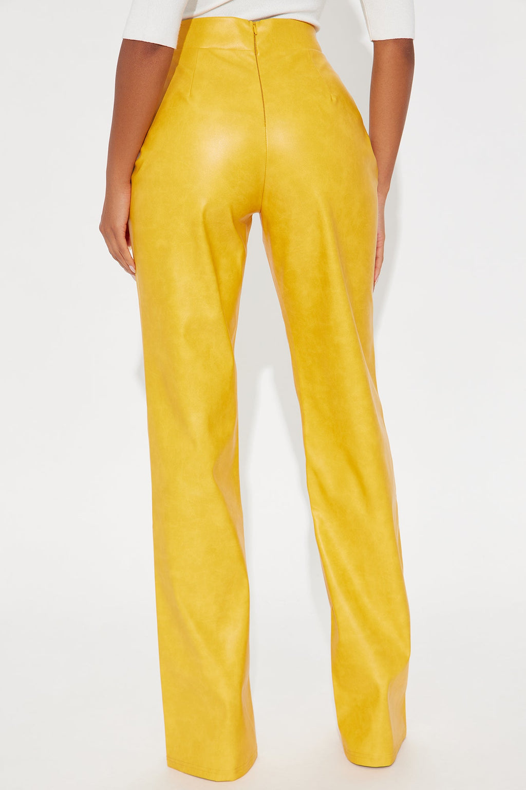 Victoria High Waisted Washed Faux Leather Dress Pants - Mustard 