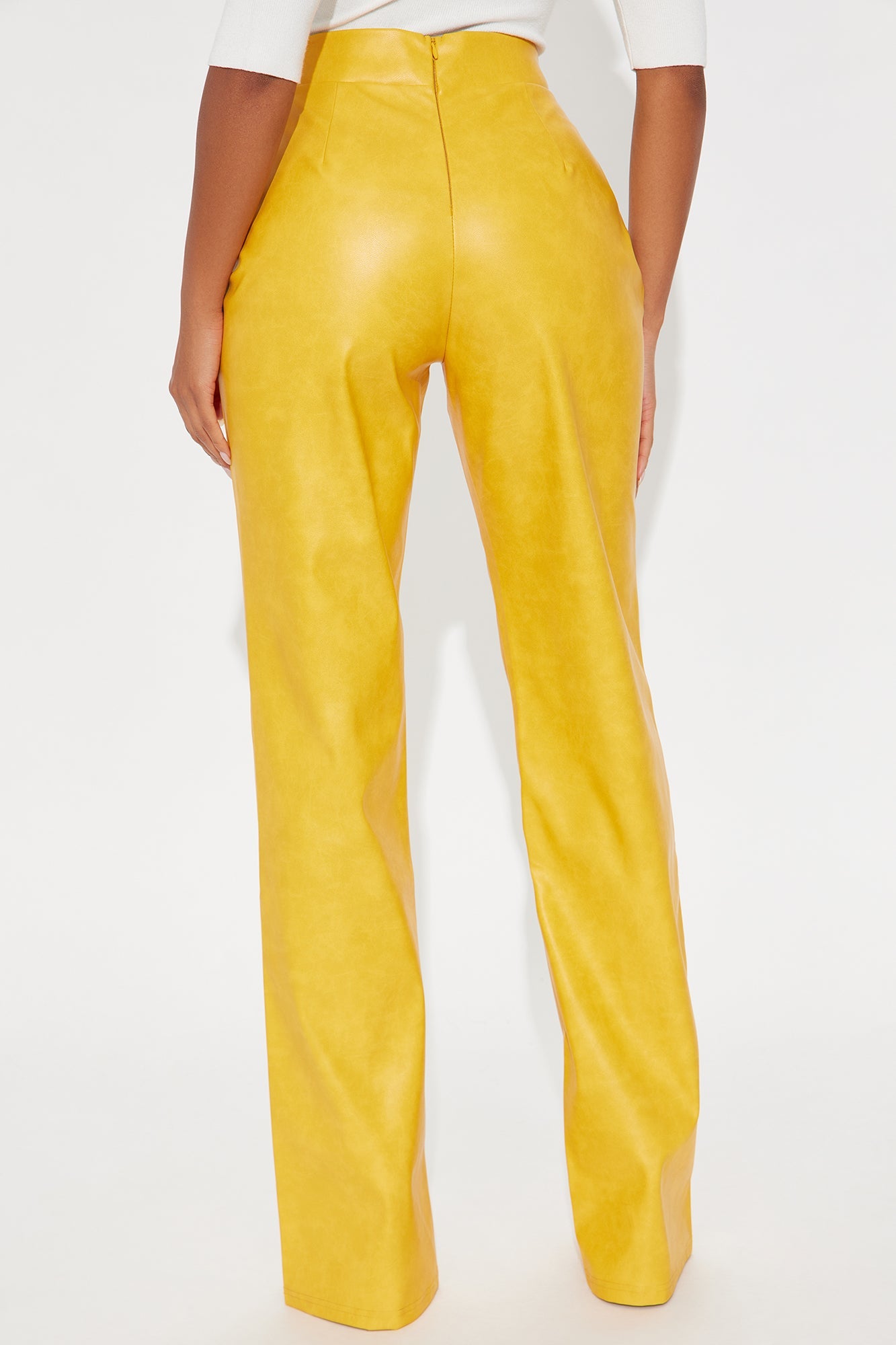 Victoria High Waisted Washed Faux Leather Dress Pants - Mustard 