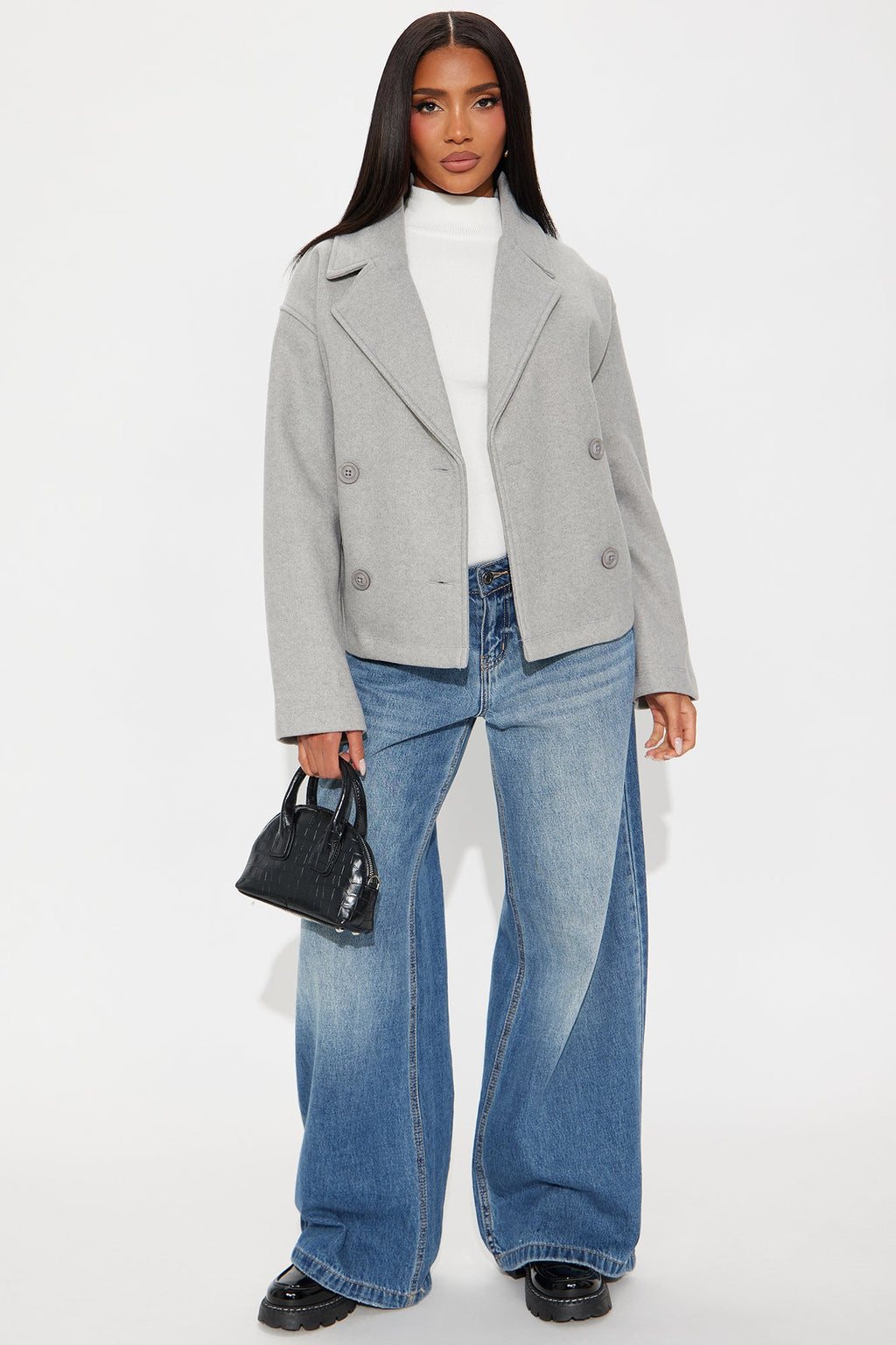 Barbara Cropped Double Breasted Coat - Heather Grey