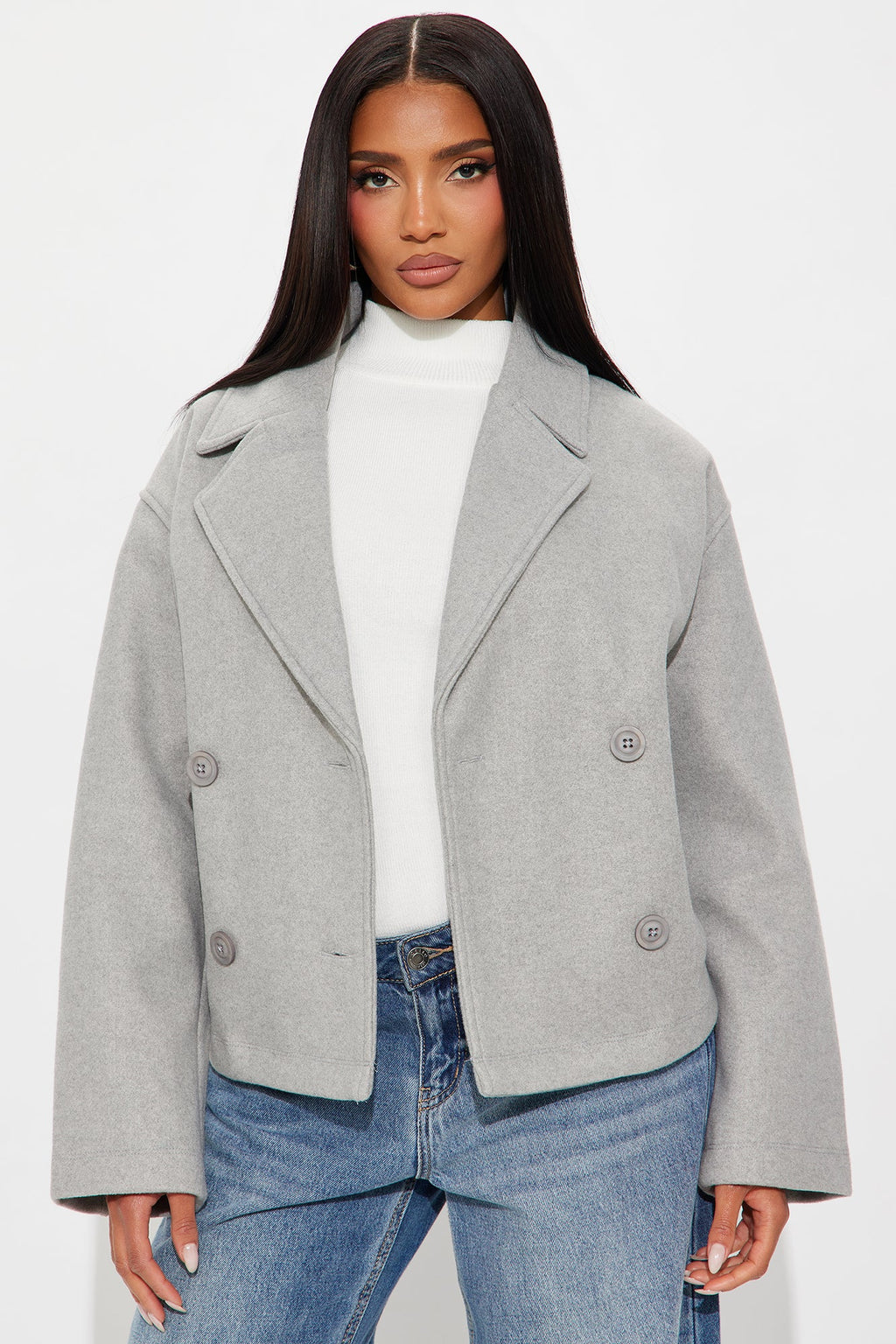 Barbara Cropped Double Breasted Coat - Heather Grey