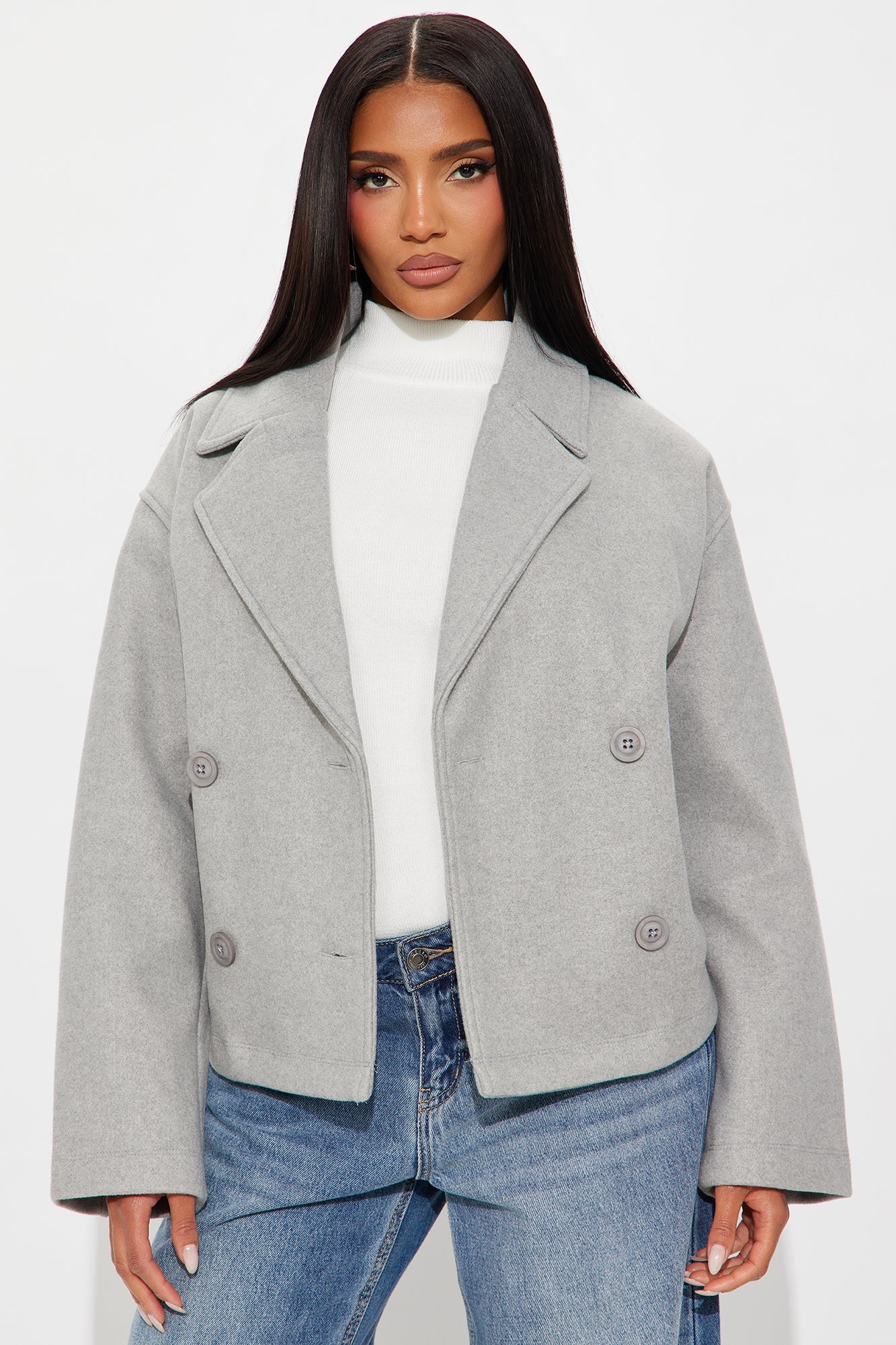 Barbara Cropped Double Breasted Coat - Heather Grey