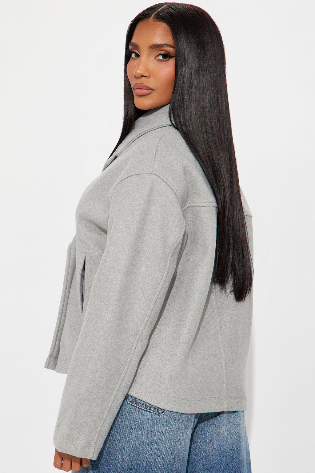 Barbara Cropped Double Breasted Coat - Heather Grey