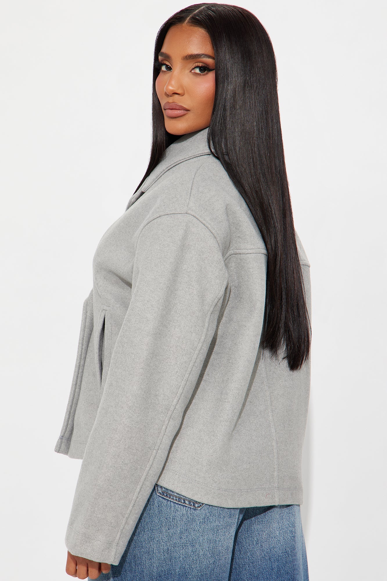 Barbara Cropped Double Breasted Coat - Heather Grey