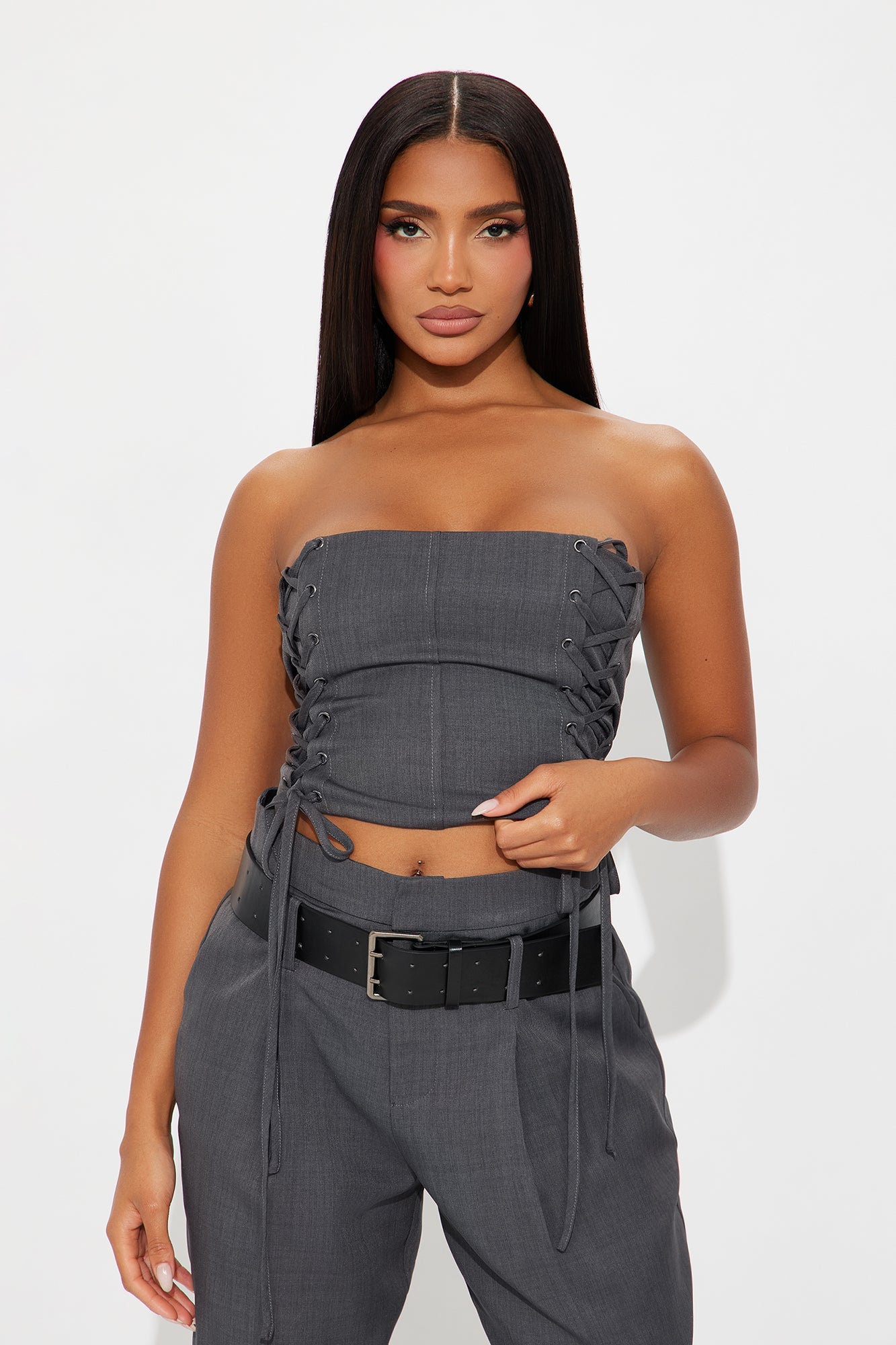 Silvia Belted Pant Set - Charcoal 
