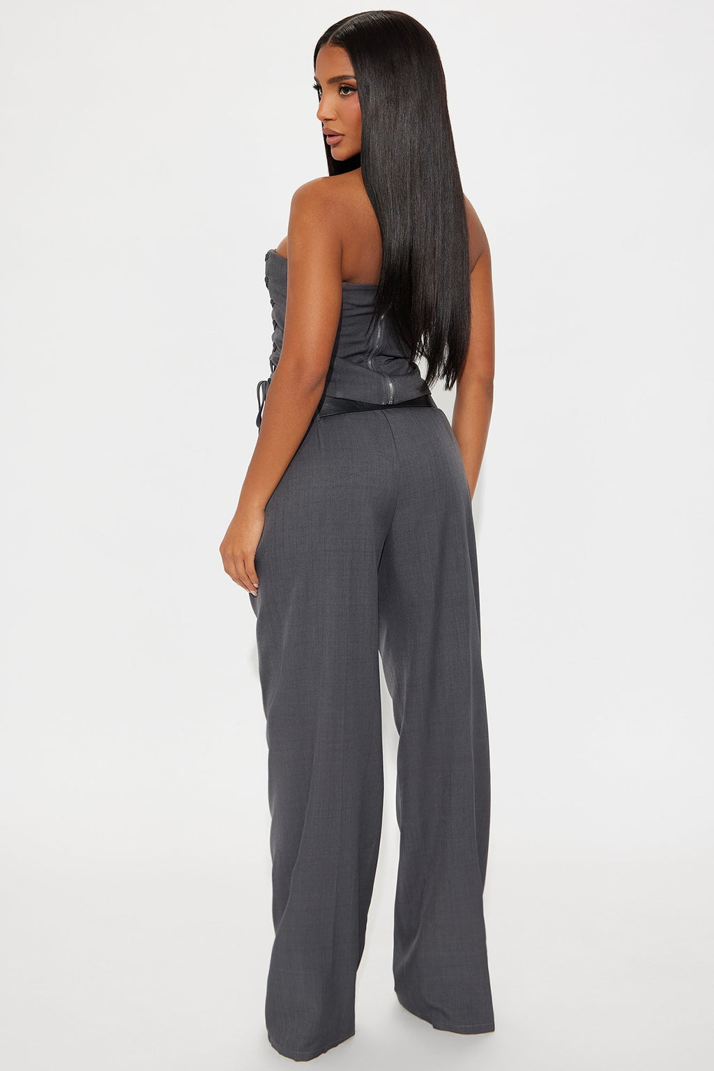 Silvia Belted Pant Set - Charcoal 