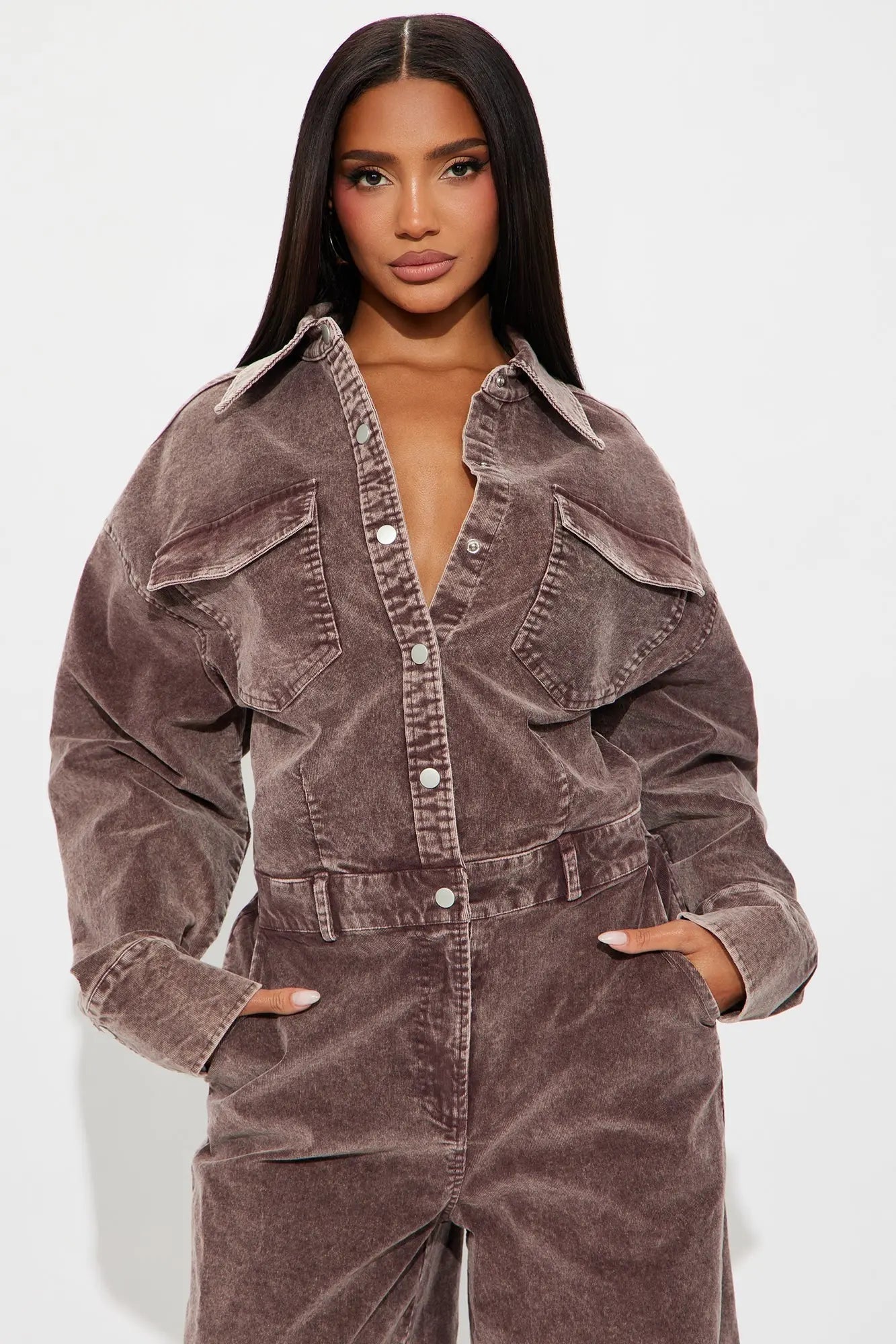 Ready For Anything Washed Corduroy Jumpsuit - Brown 