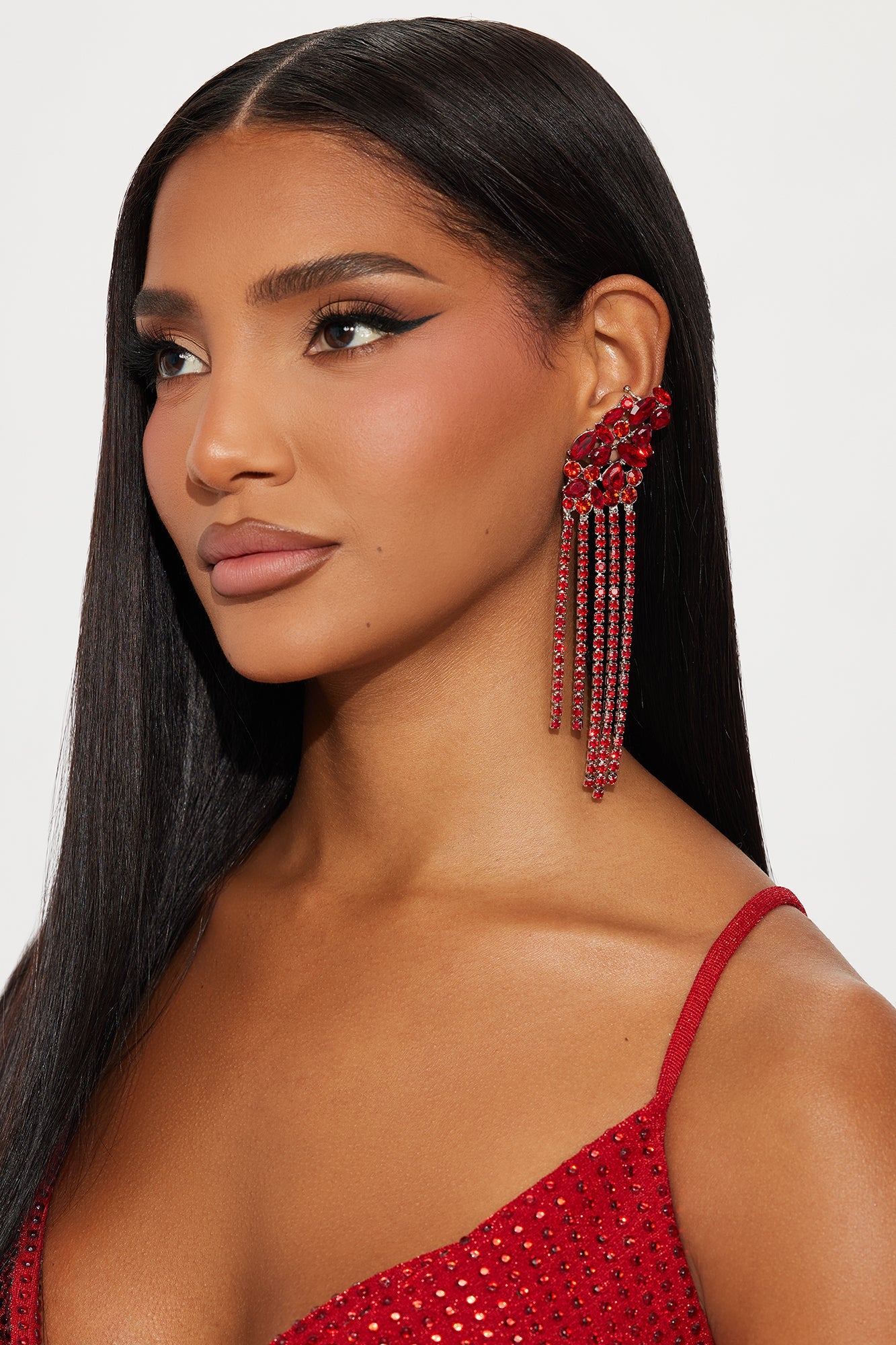 Jet Set Rhinestone Drop Earrings - Red