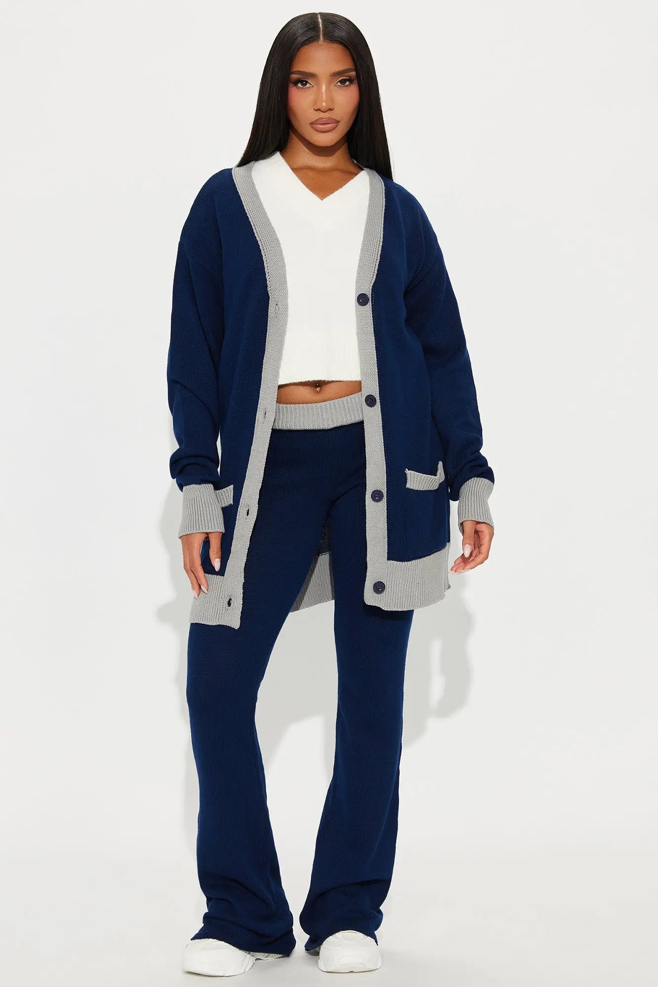Emery Sweater Cardigan Pant Set - Navy 