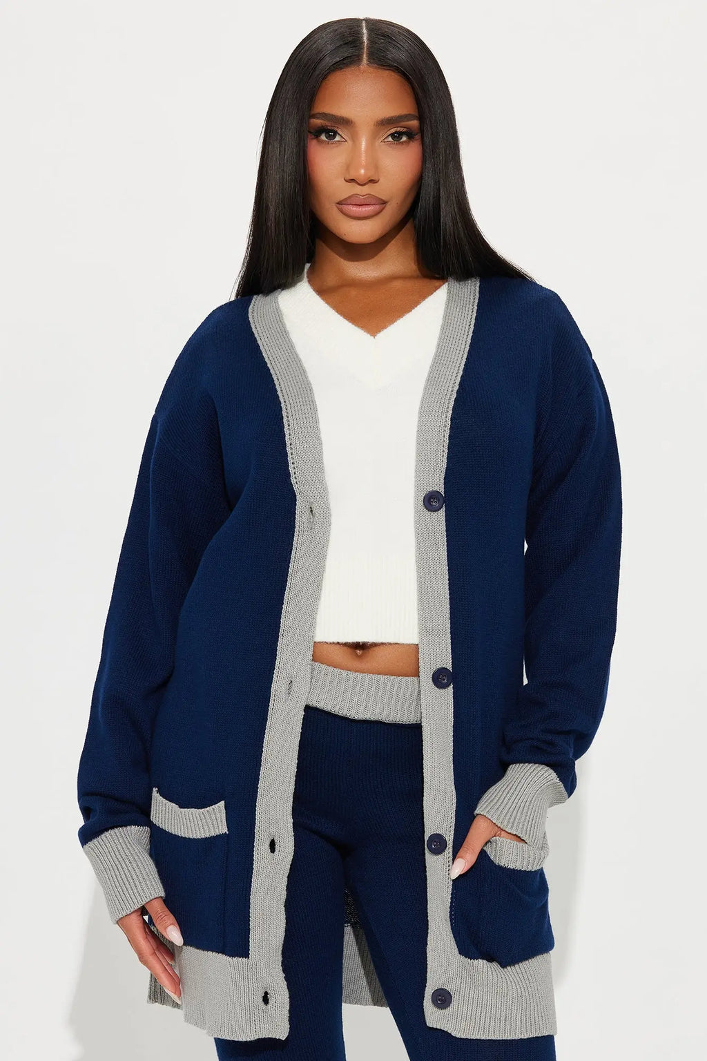 Emery Sweater Cardigan Pant Set - Navy 